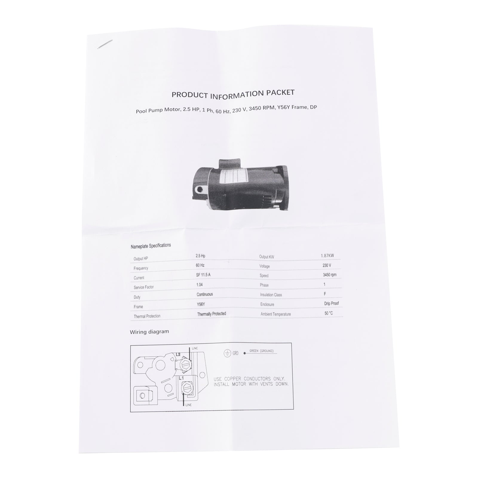 B2840 B840 2.5HP 230V Pool Pump Motor 56Y Frame Square Flange