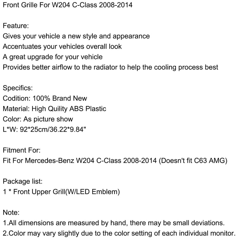 Rejilla de parachoques delantero AMG compatible con Clase C Benz W204 C300 C350 2008-2014 con LED