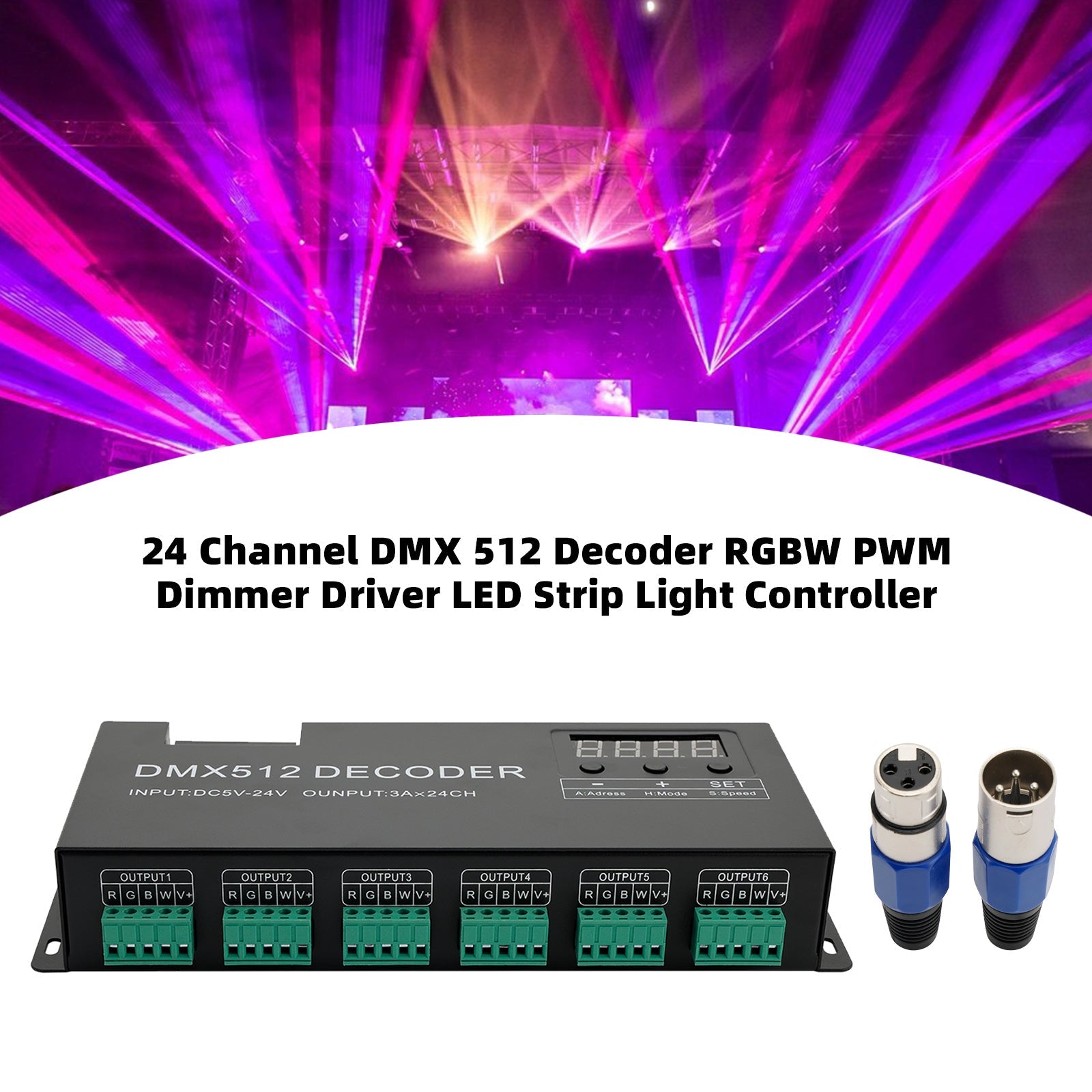 24 Channel DMX 512 Decoder RGBW PWM Dimmer Driver LED Strip Light Controller