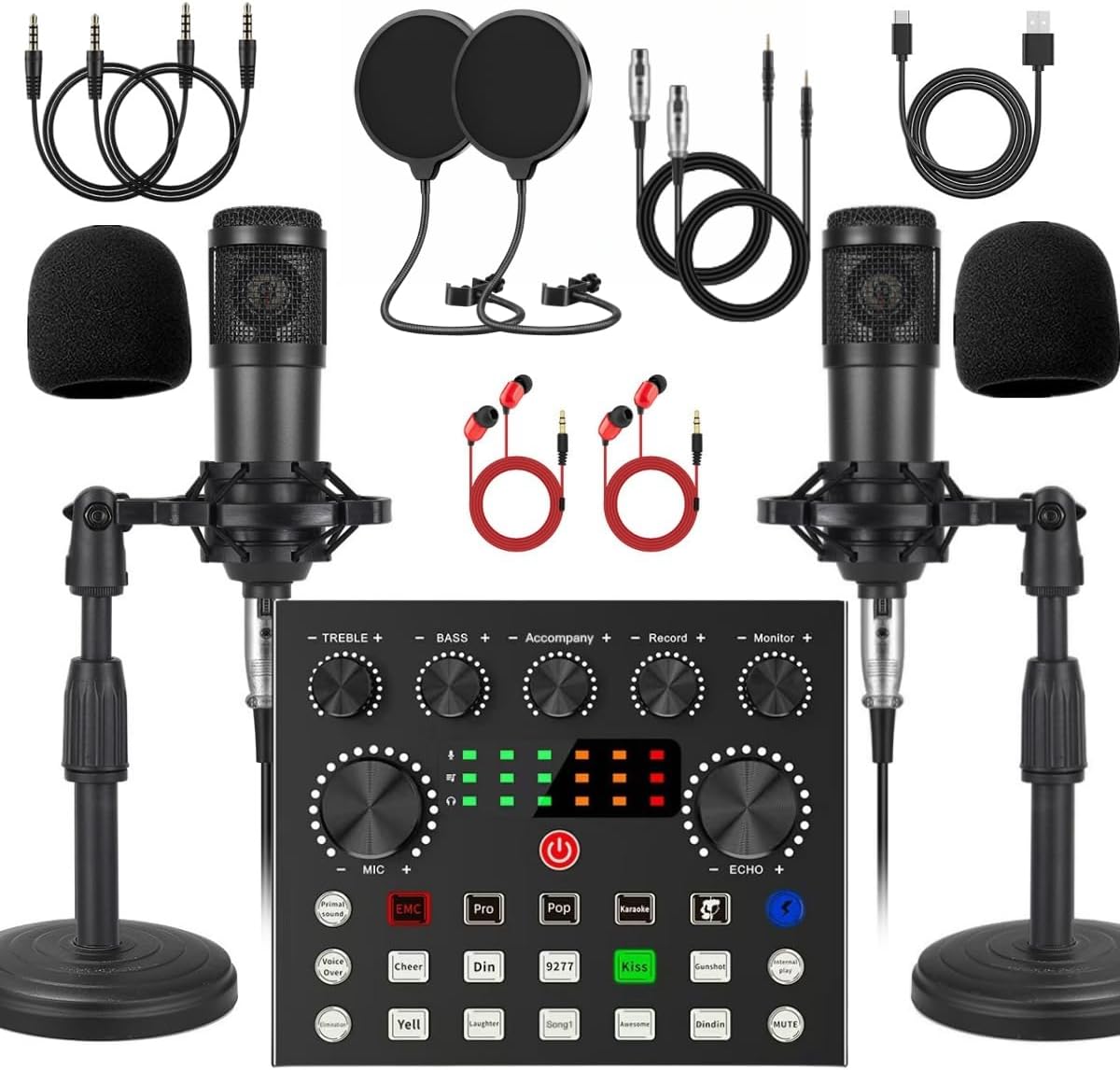 V8s Sound Card Live Sound Card Set for Podcast Record Sing Streaming and Gaming