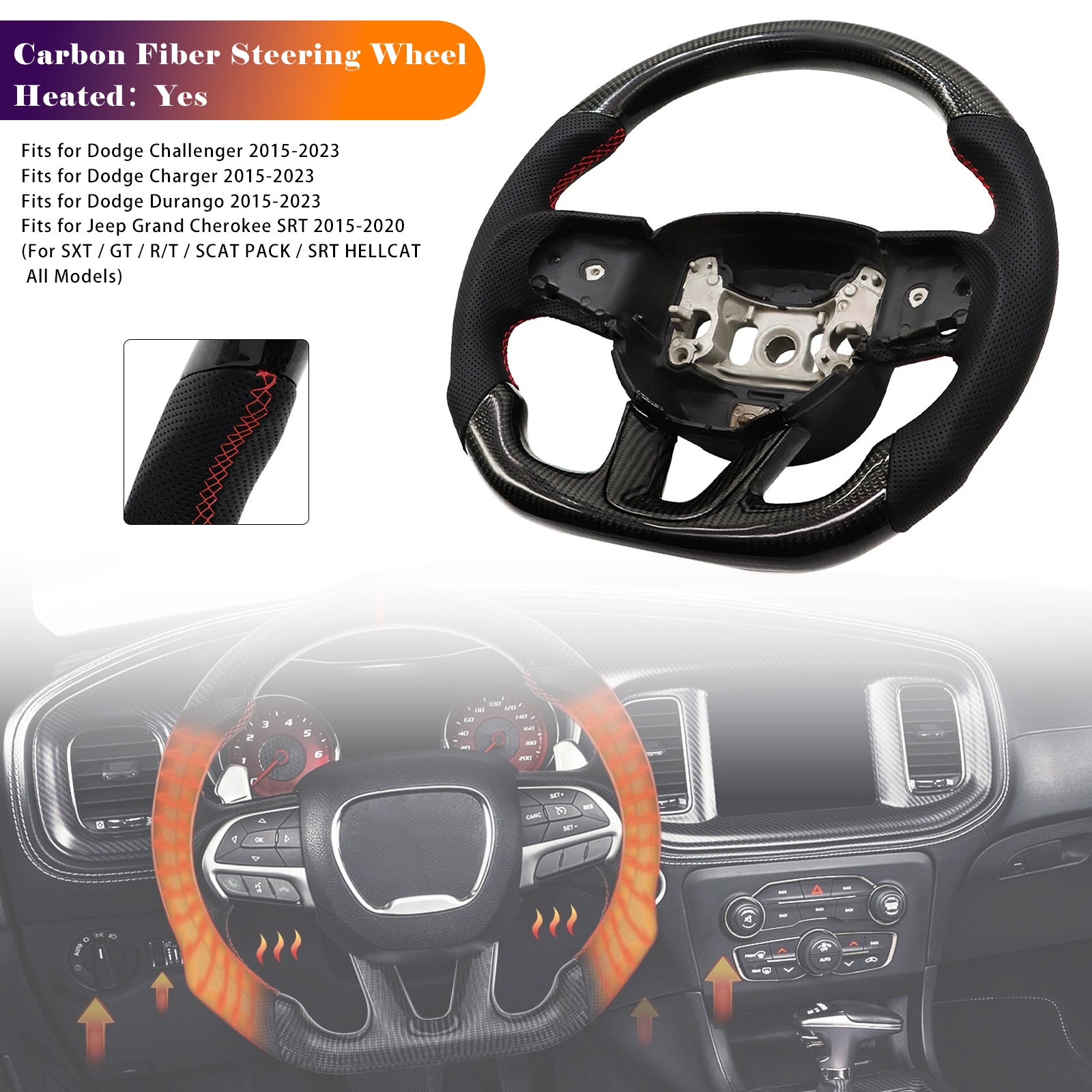 2015-2023 Dodge Durango Carbon Fiber Heated Steering Wheel