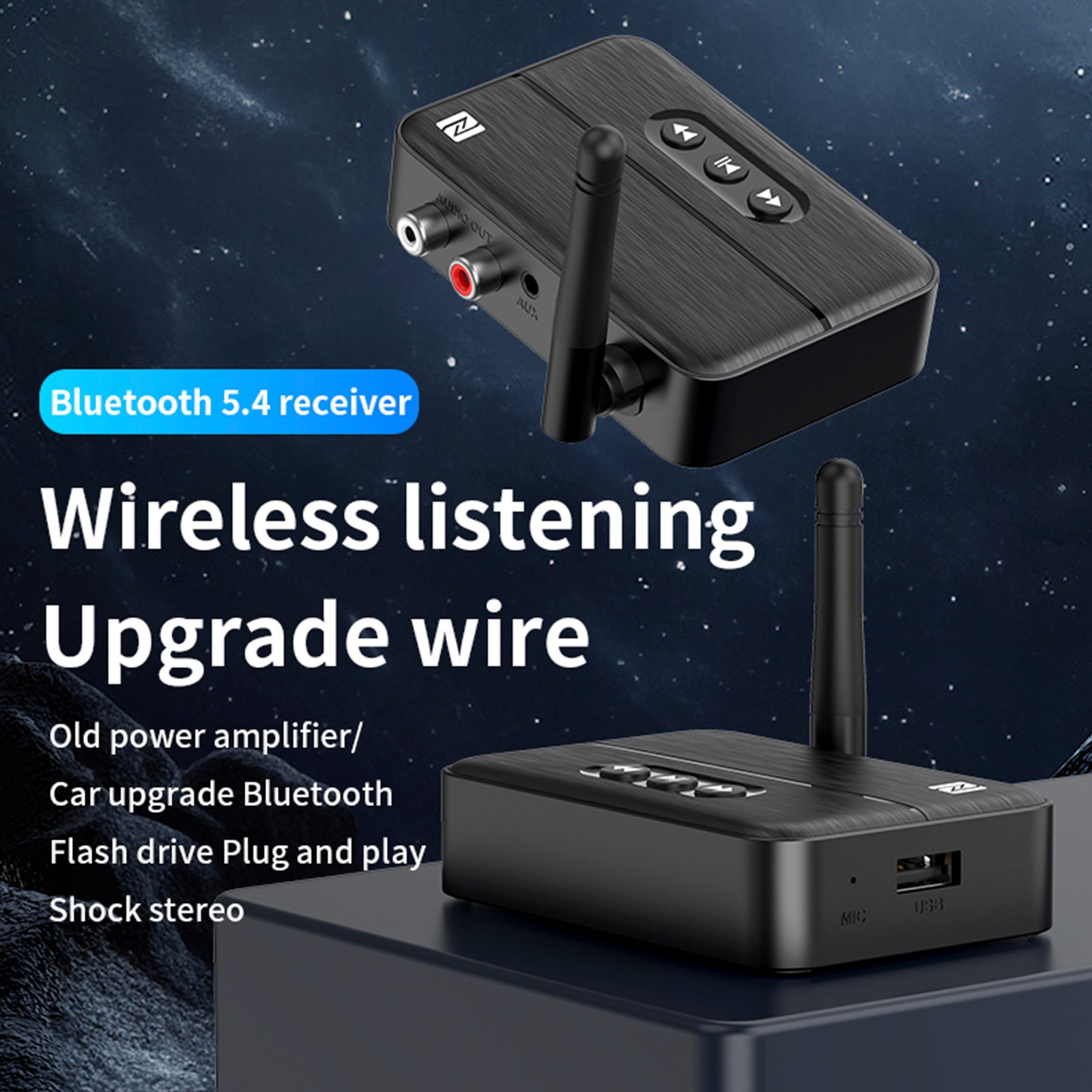 NFC Bluetooth 5.4 Audio Receiver AUX/RCA Amplifier USB Flash Drive to Play Music