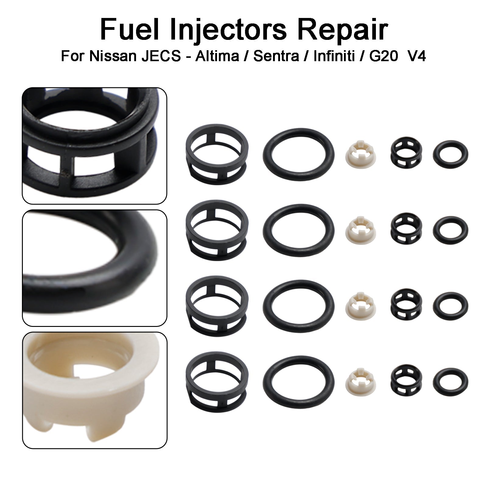 4PCS Side Feed Fuel Injector Repair Kit Filters Seals O-Rings Pintle Caps