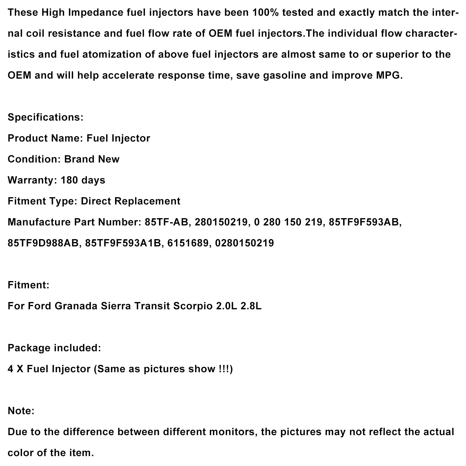 Ford Granada Sierra Transit Scorpio 2.0 2.8 4PCS Fuel Injector 0280150219