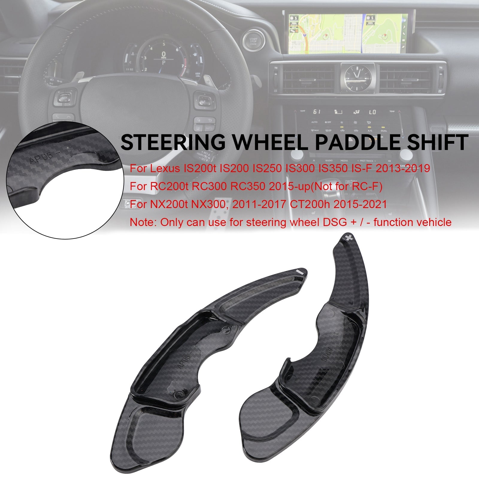 Carbon Look Steering Wheel Paddle Shifter Extension Covers Fit Lexus IS RC NX