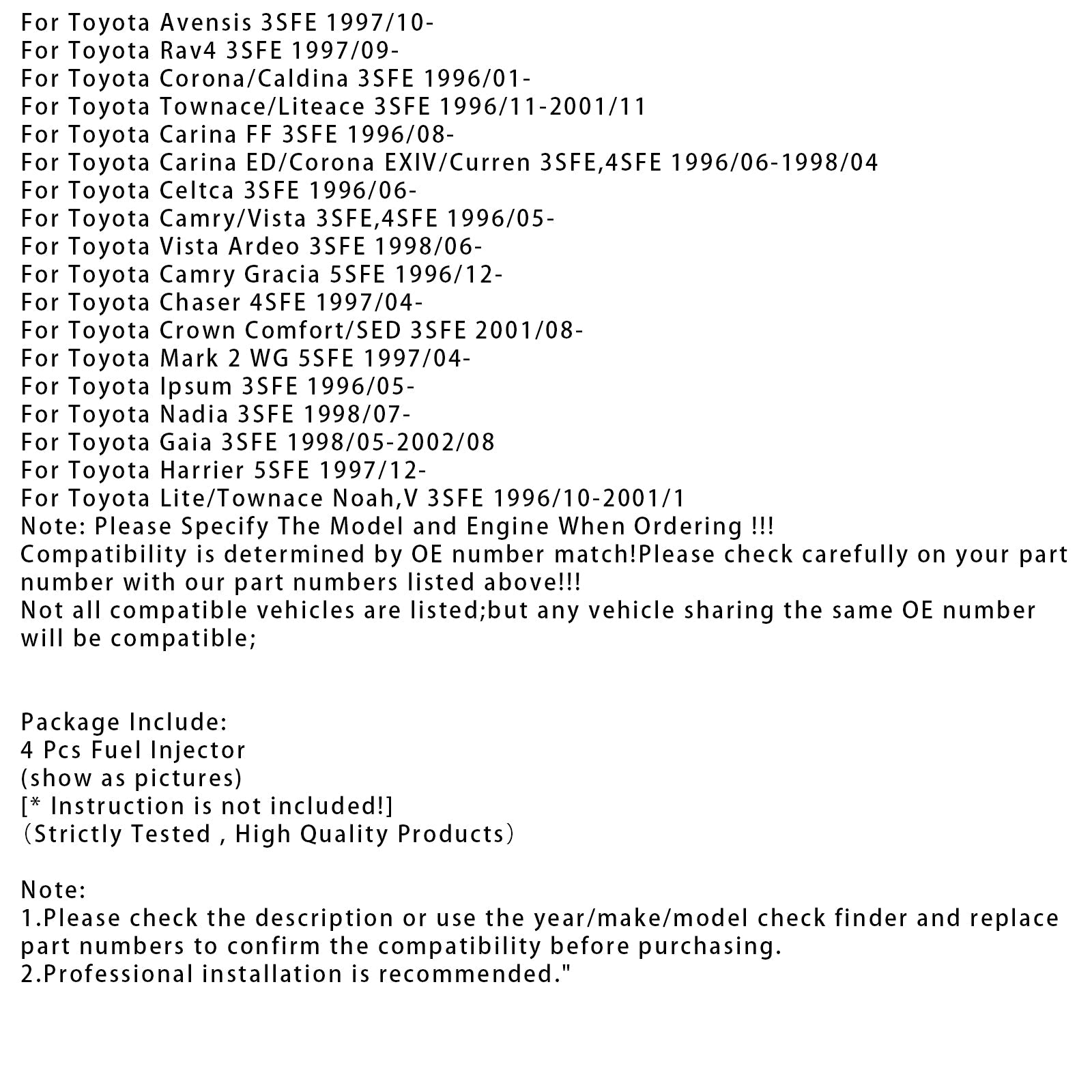 4Pcs Fuel Injector For Toyota Avensis Carina Corona RAV4 2.2L 3.0L 23250-74170