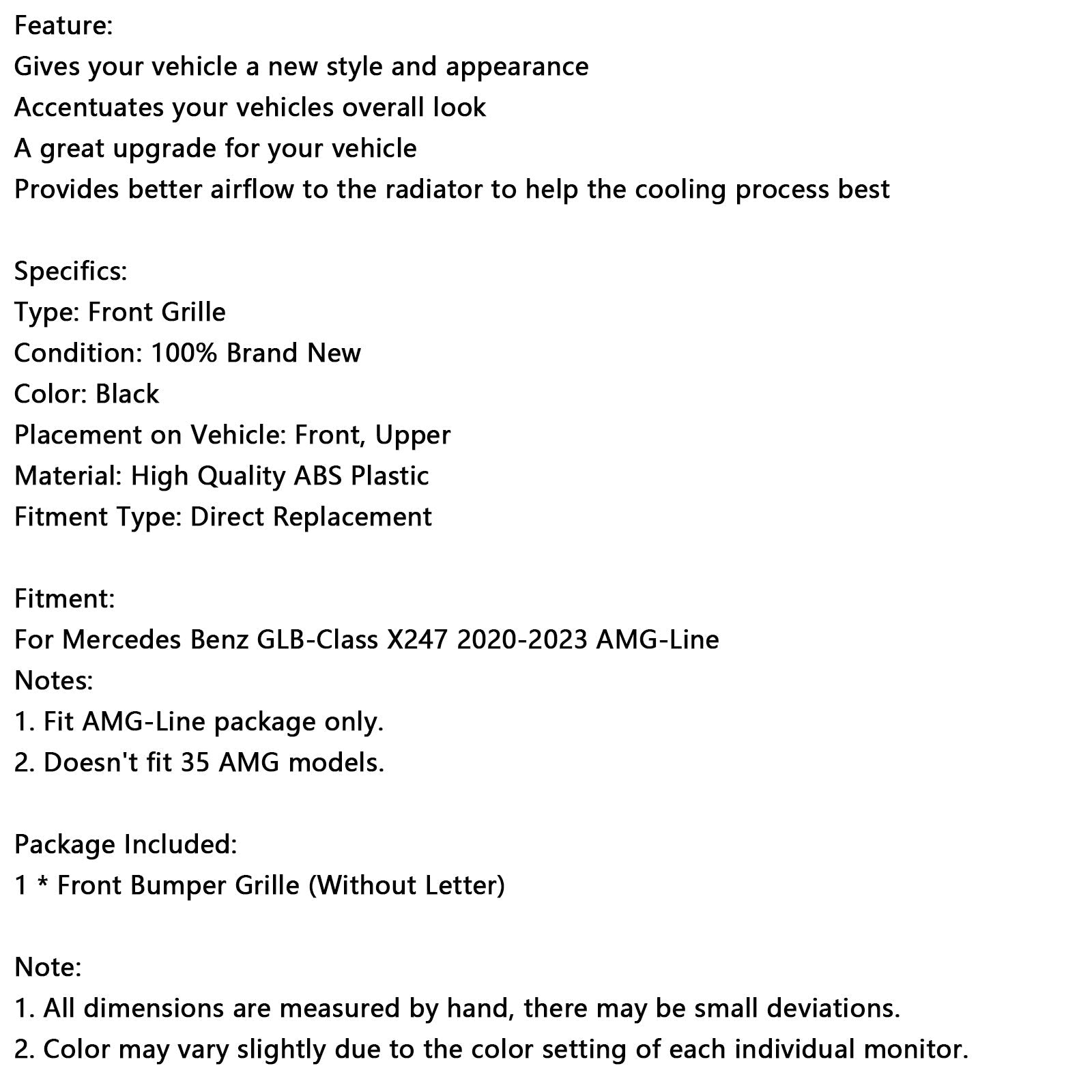 2020-2023 Mercedes Benz GLB X247 AMG-Line Black Front Bumper Grille Grill