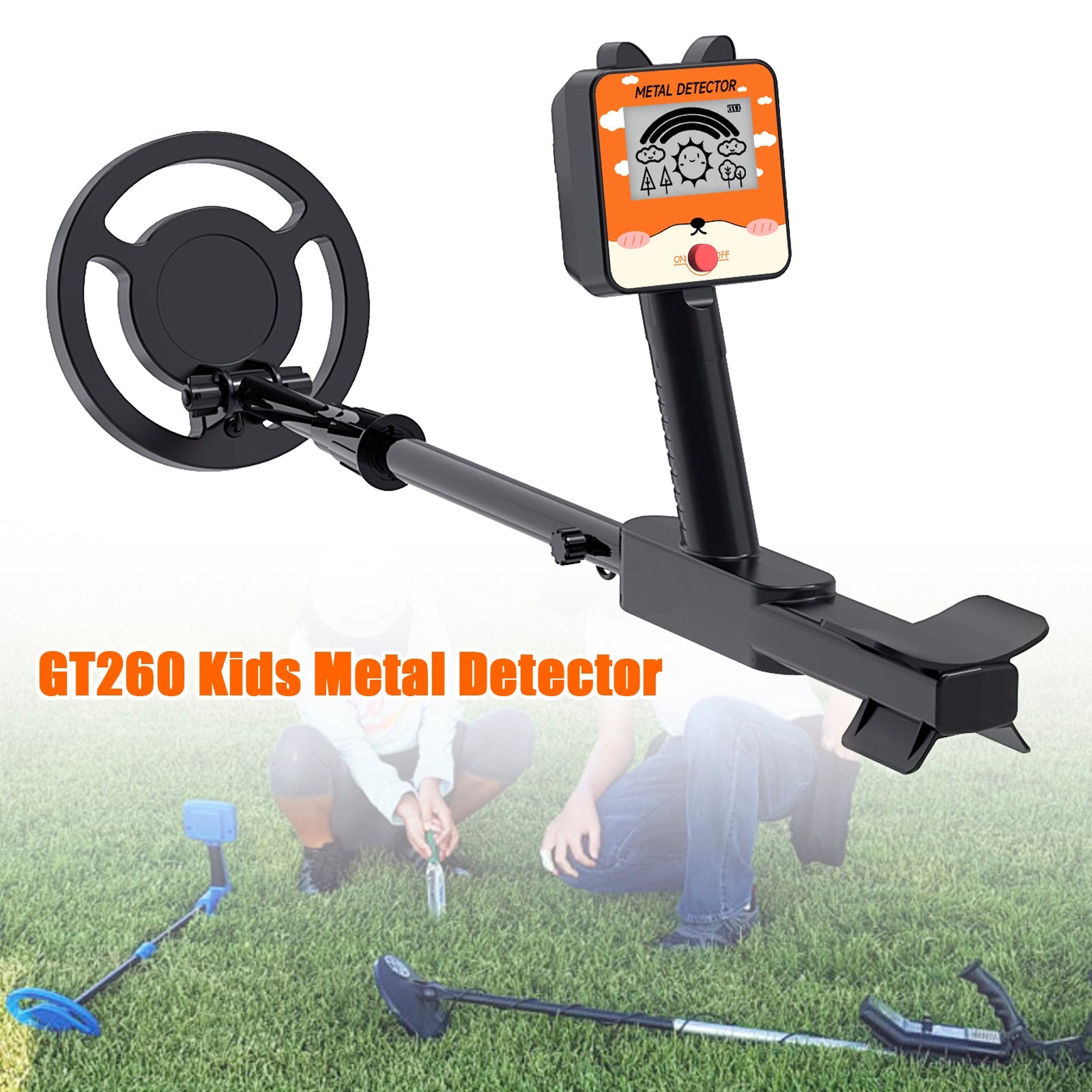 GT260 Kids Child Treasure Seeker Metal Detector Waterproof 6.3"Search Coil Black