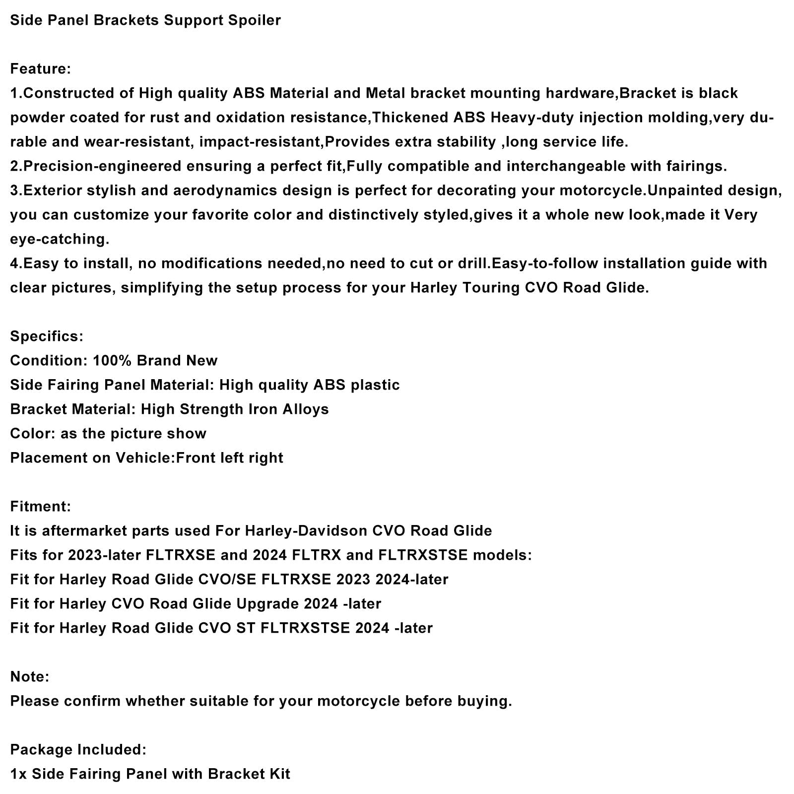 Side Panel Brackets Support Spoiler For CVO 121 117 Road Glide FLTRXSE 2023-2025