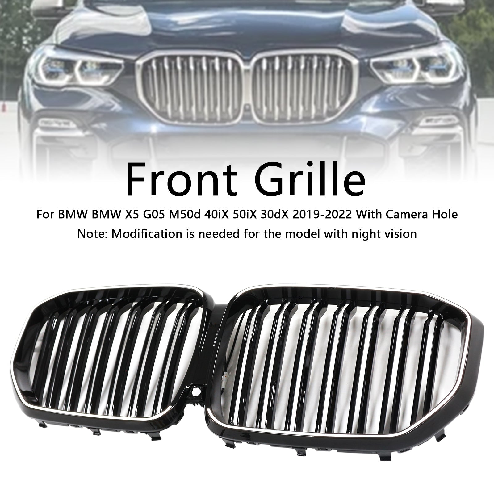 Double Slat Black Front Kidney Grille Fit BMW X5 G05 2019-2022 M-Performance