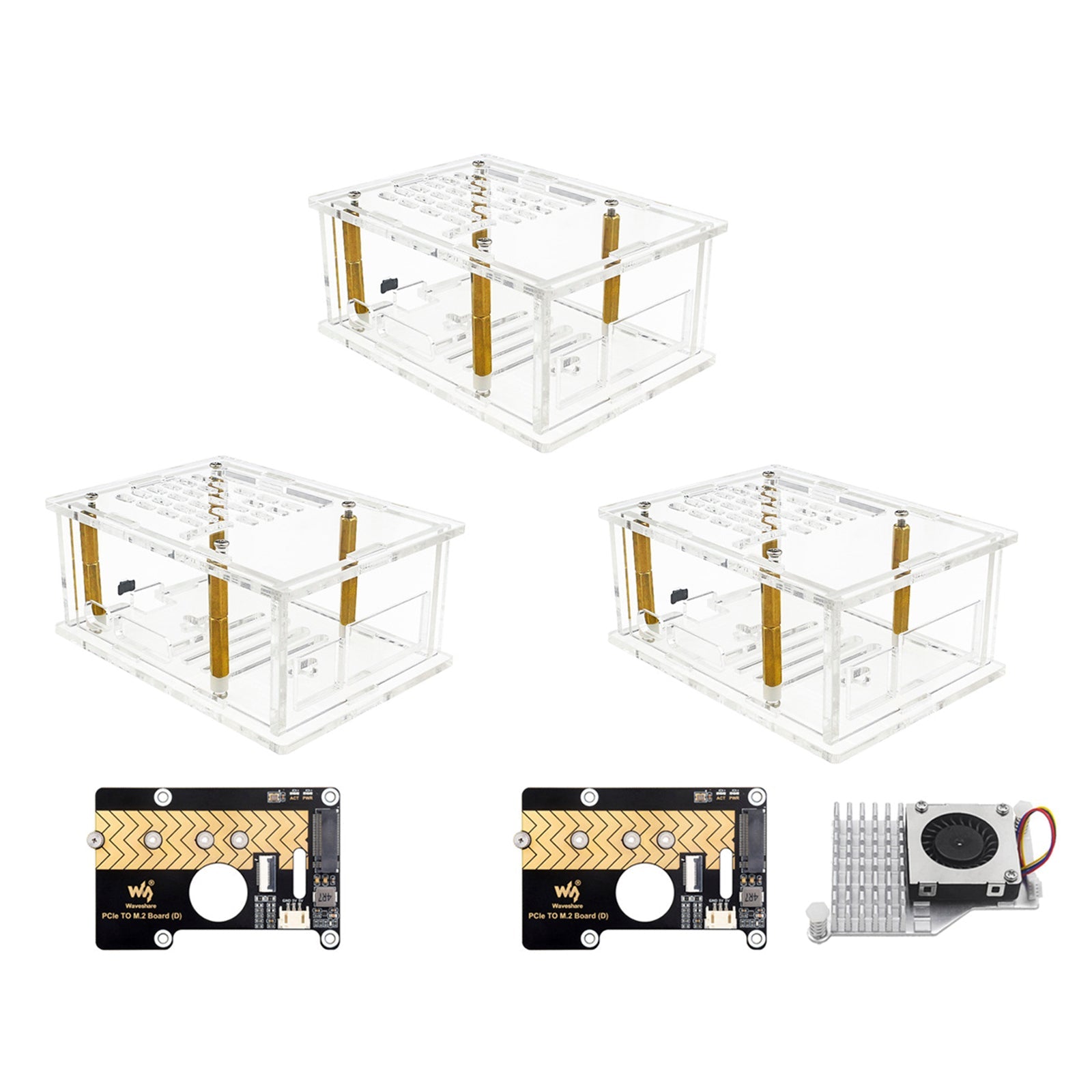 Raspberry Pi5 PCI-E Adapter Case  PCIe to M.2 Adapter Board Acrylic Box Radiator