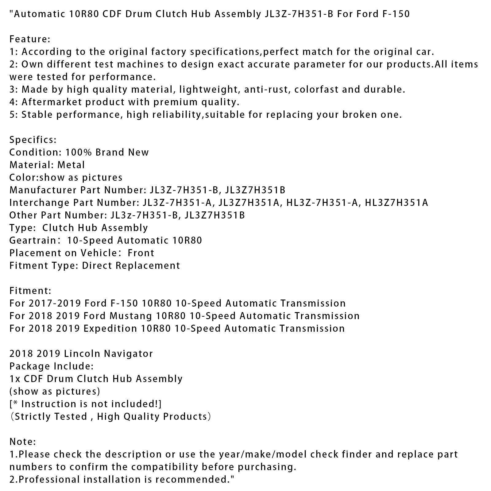 포드 F-150용 자동 10R80 CDF 드럼 클러치 허브 어셈블리 JL3Z-7H351-B