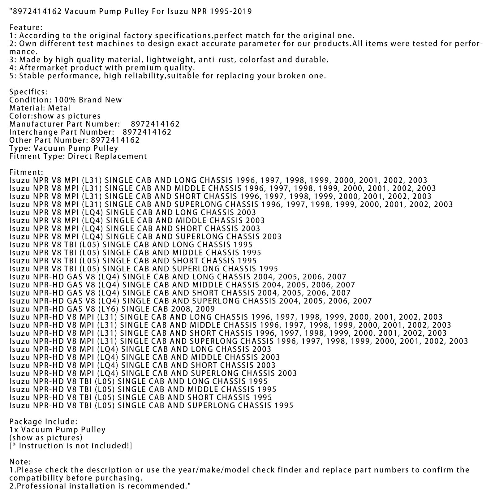 8972414162 Vacuum Pump Pulley For Isuzu NPR 1995-2019