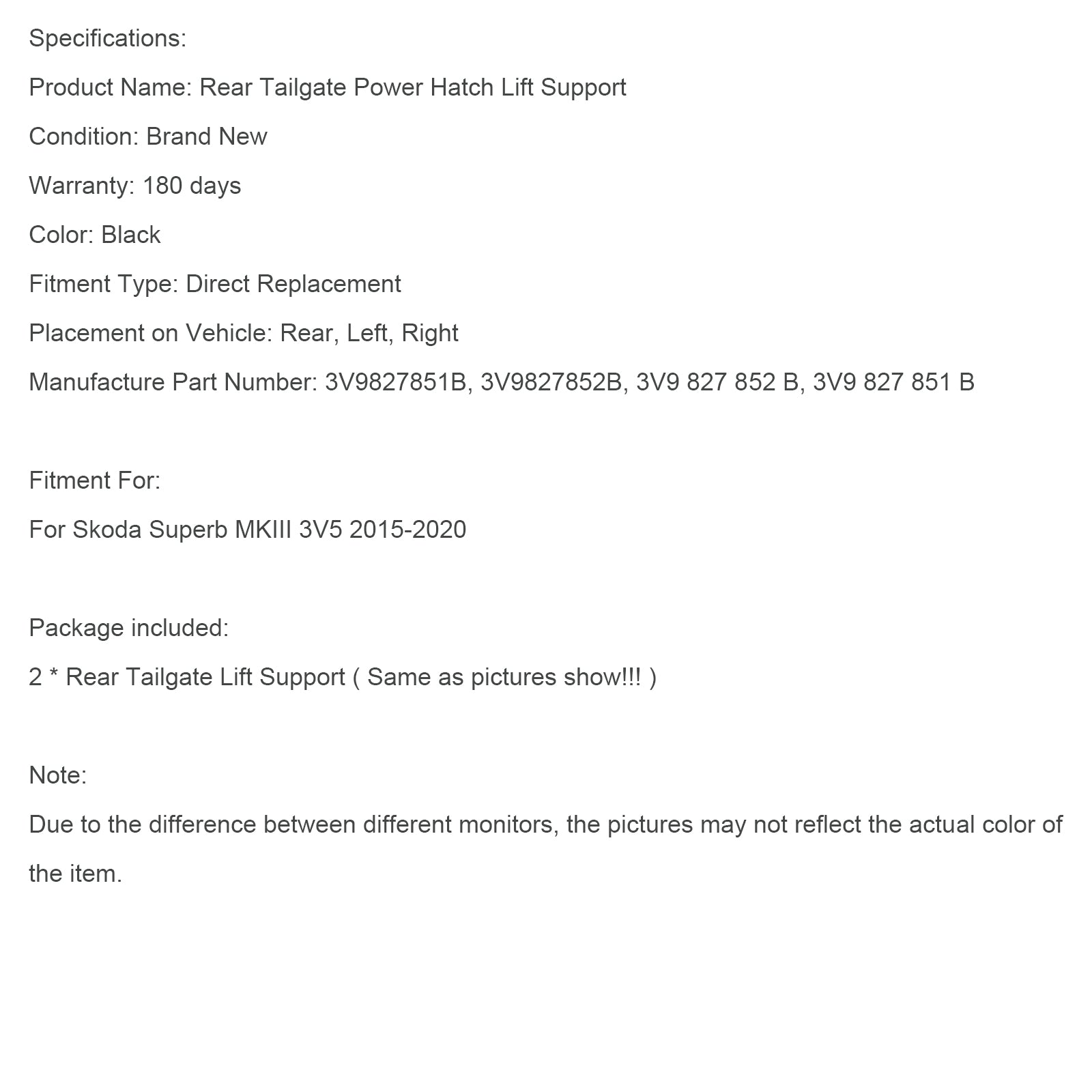 2015-2020 Skoda Superb III 3V5 2PCS Electric Tailgate Gas Struts 3V9827851B 3V9827852B