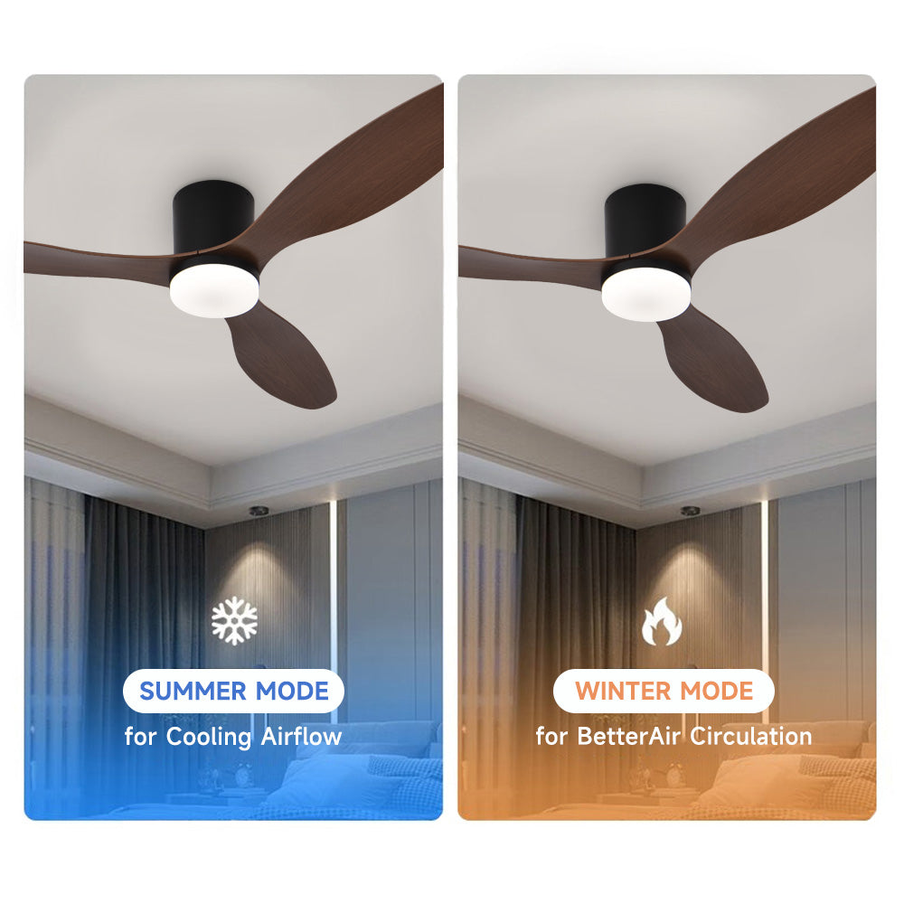 Ceiling Fans with Lights Flush Mount Dimmable LED for Bedroom DC Reversible Motor Indoor/Outdoor Use 52 Inch Low Profile Ceiling Fan with Remote/App Control