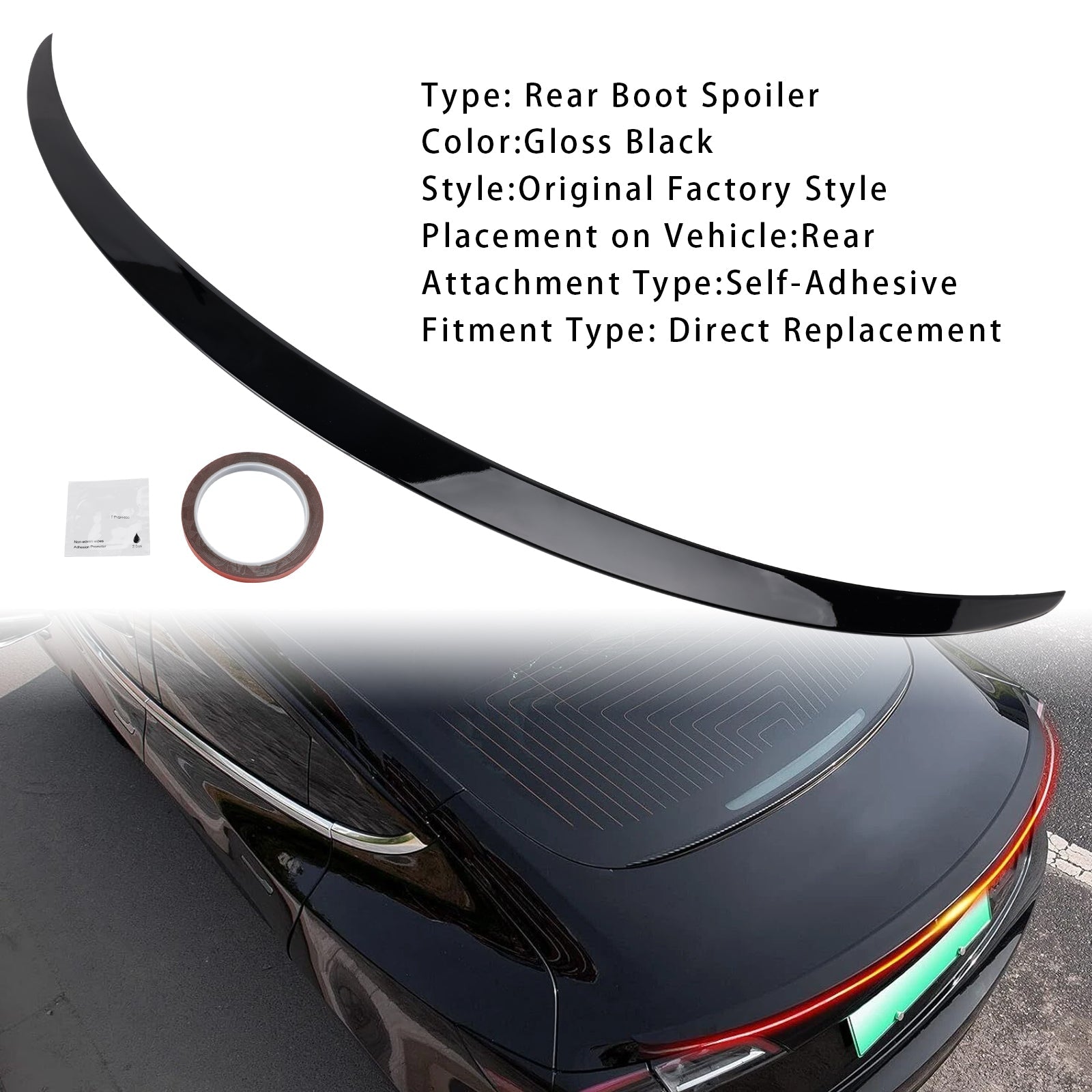 Gloss Black Rear Boot Spoiler For Tesla Model 3 17-23 Original Factory Style