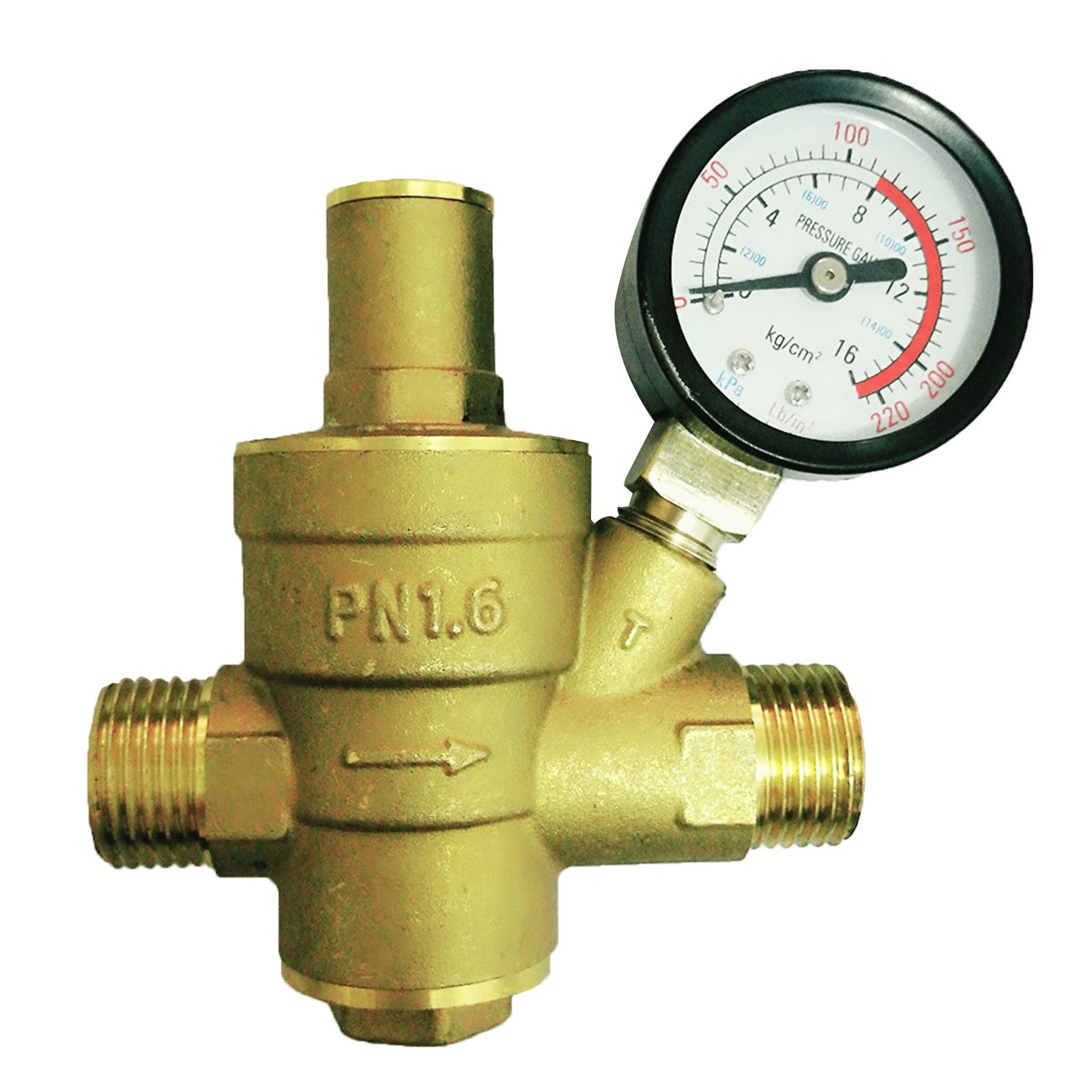 DN15 Adjustable Brass NPT 1/2" Water Pressure Regulator Reducer with Gauge Meter