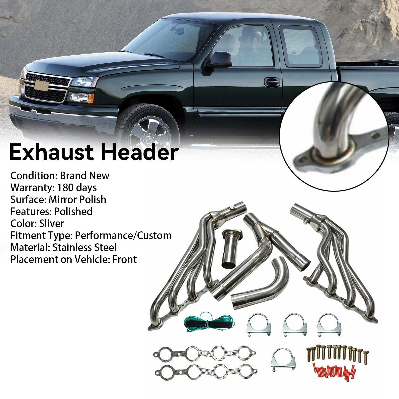 Exhaust Header fit Chevy GMT800 Silverado/Sierra 1500 2WD/4WD 4.8 5.3 6.0 99-06