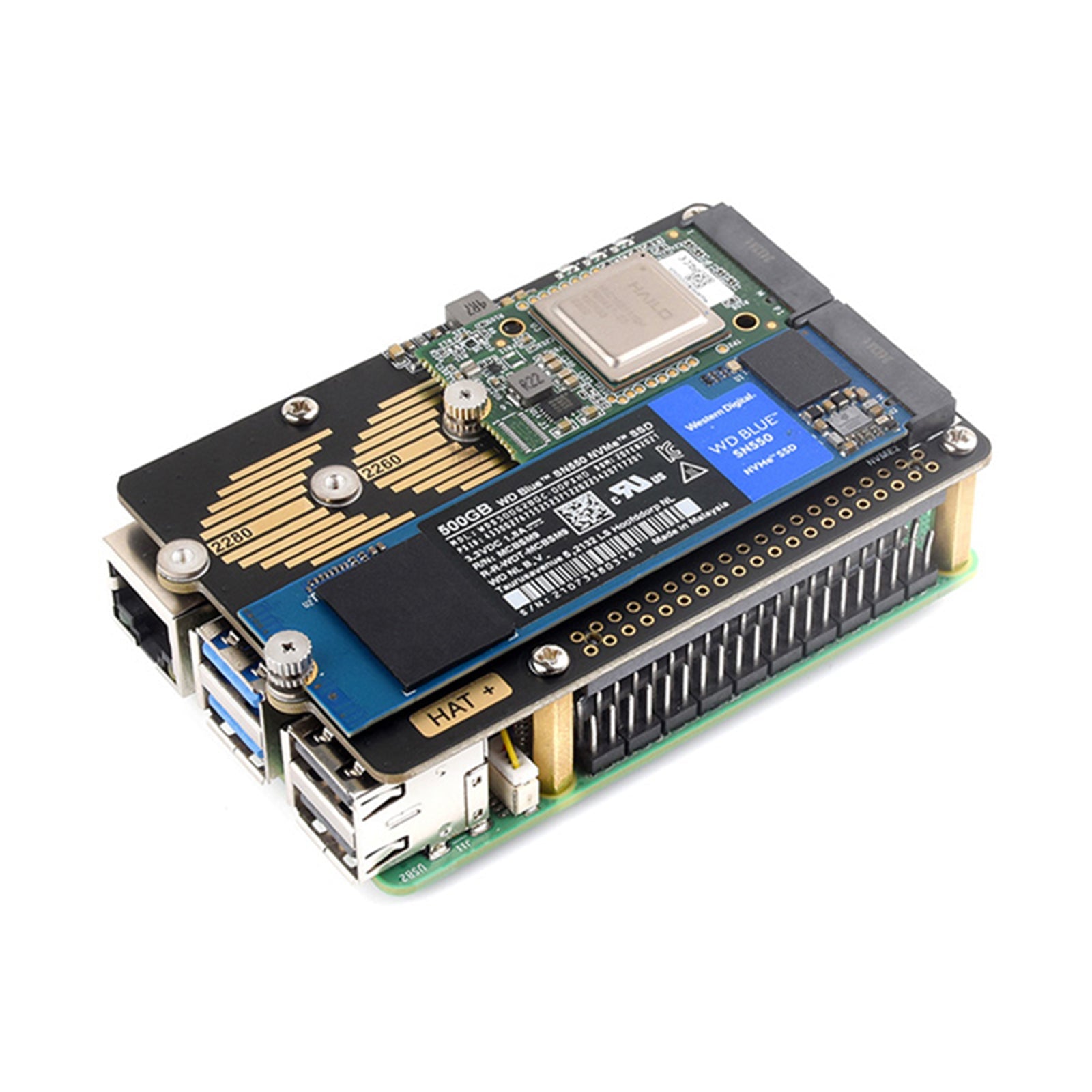 Raspberry Pi 5 PCIe Dual Channel Rotary Board Nvme Protocol Dual M.2 Hard Disk