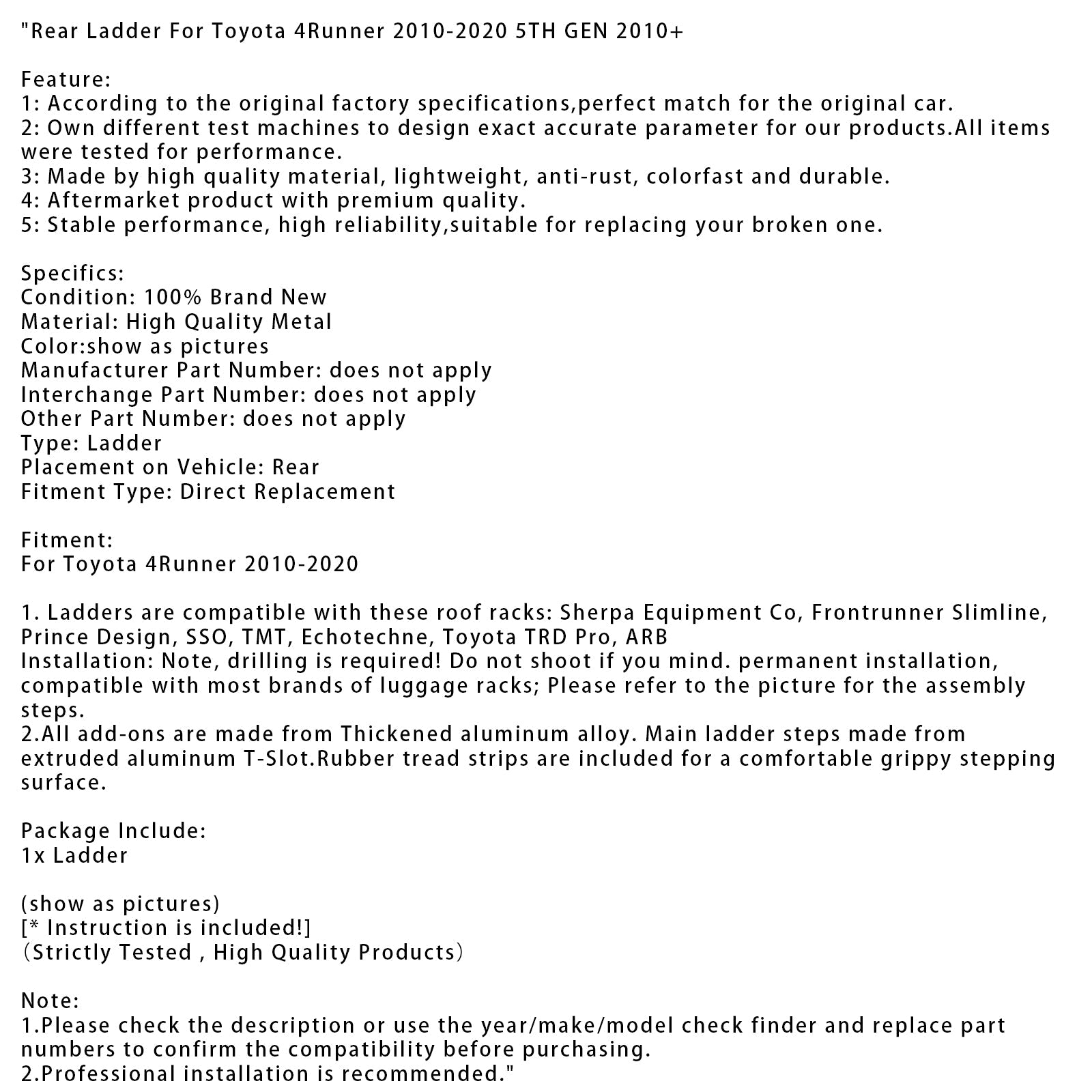 Rear Tailgate Ladder For Toyota 4Runner 2010-2020 5TH GEN 2010+