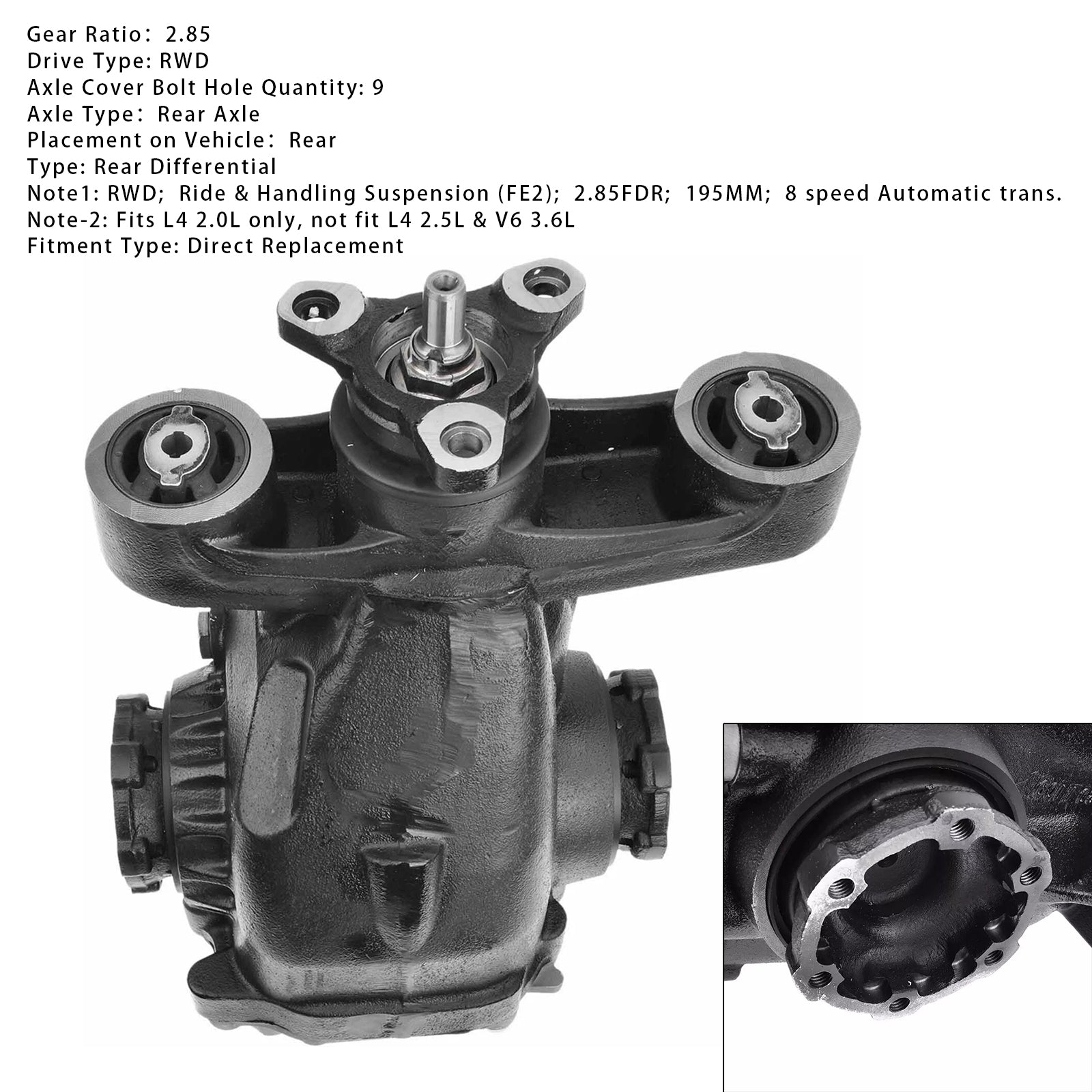Differential Axle Carrier 2.85 Ratio For Cadillac ATS RWD 2016-2019 L4 2.0L