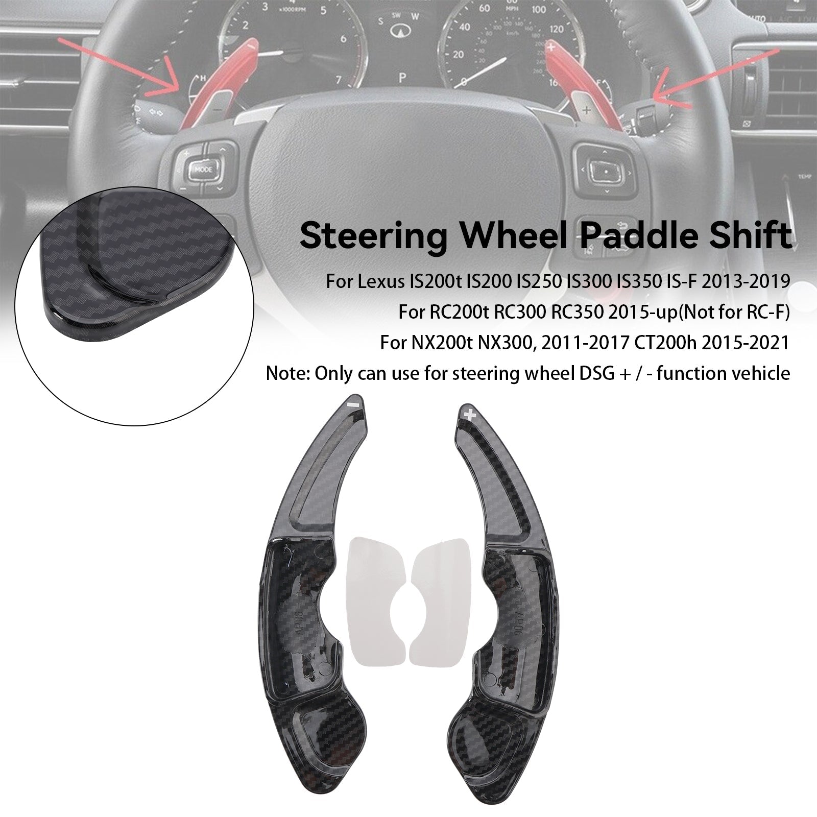 Carbon Look Steering Wheel Paddle Shifter Extension Covers Fit Lexus IS RC NX
