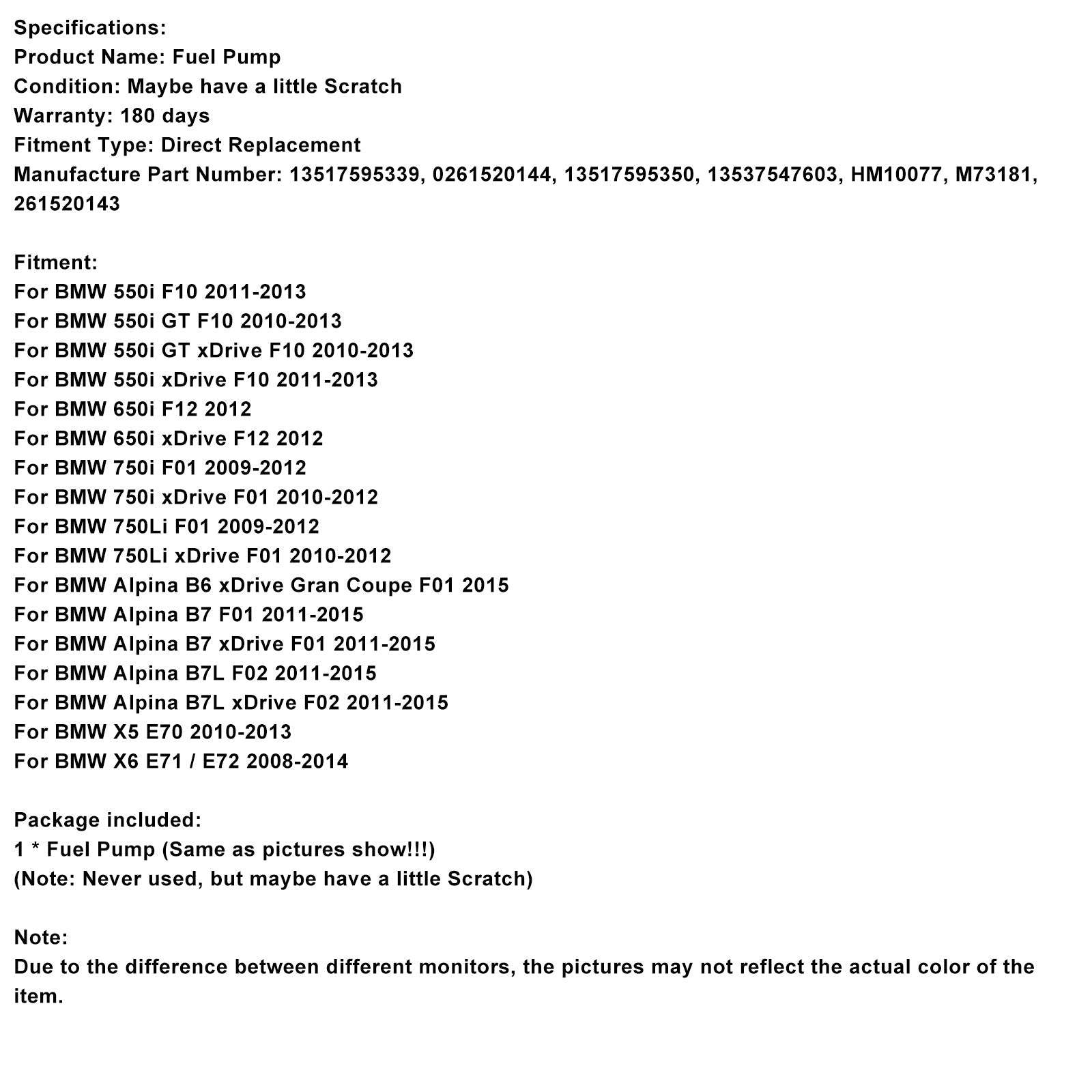 2009-2012 BMW 750Li F01 High Pressure Fuel Pump 13517595339 0261520144