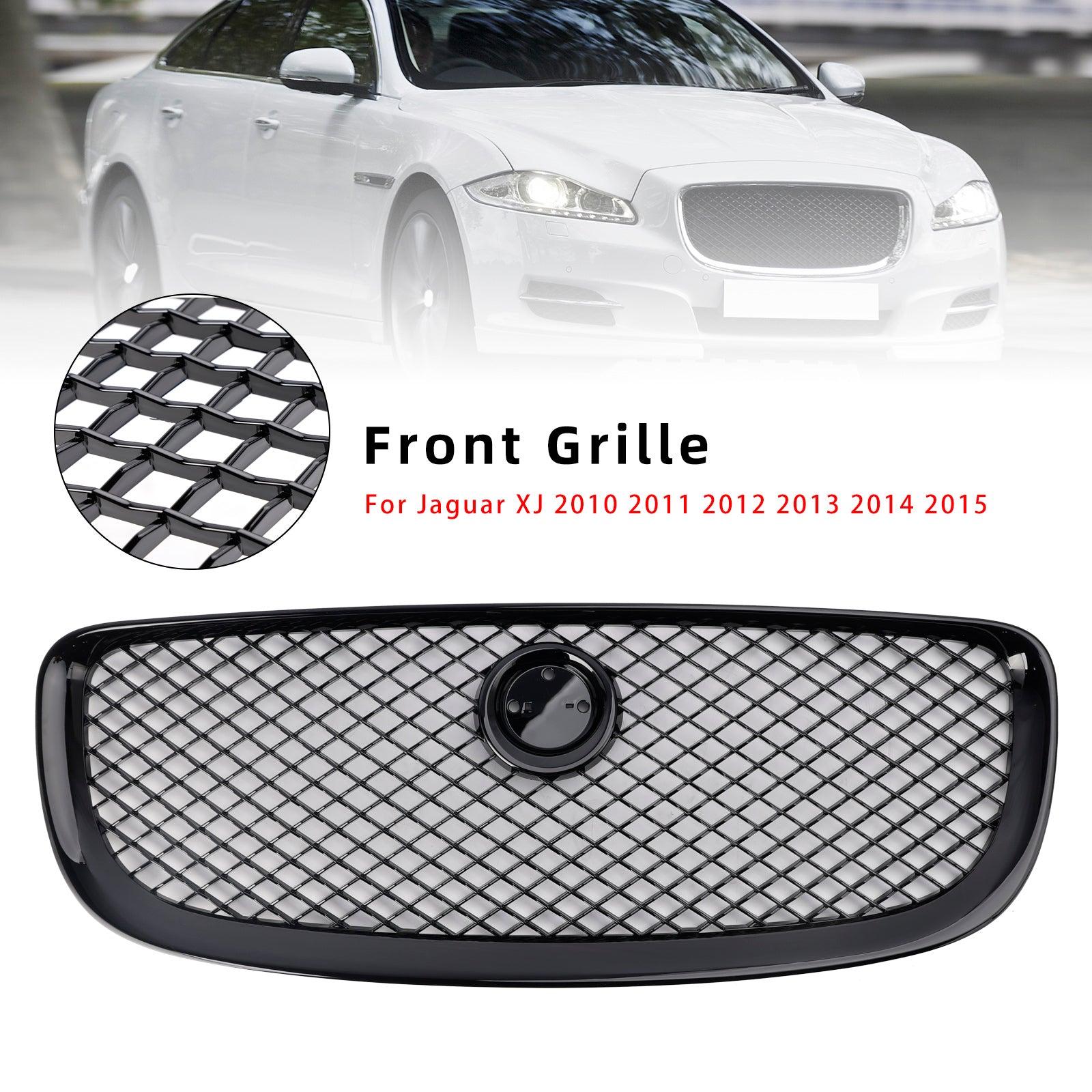 Gloss Black Front Bumper Grill Grille Fit Jaguar XJ 2010-2015