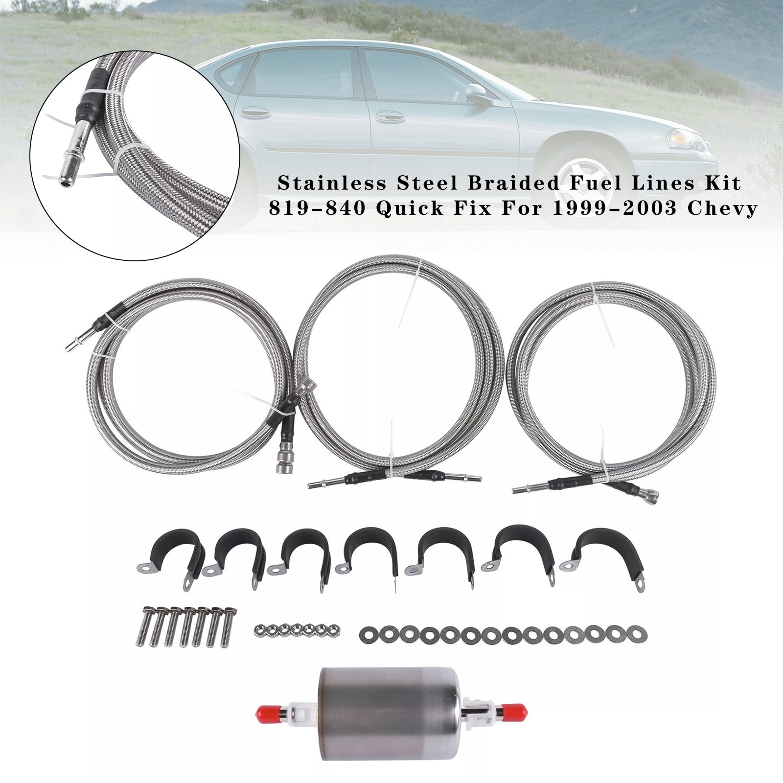 Stainless Steel Braided Fuel Lines Kit 819-840 Quick Fix For 1999-2003 Chevy