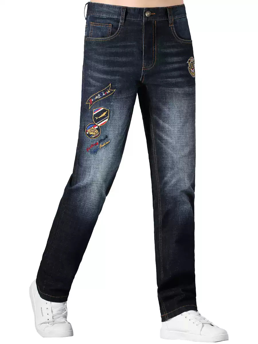 Bruce & Shark Men's Trendy Embroidered Straight-leg Jeans 2025 Summer New Loose-fit Pants Large Size Thin Trousers
