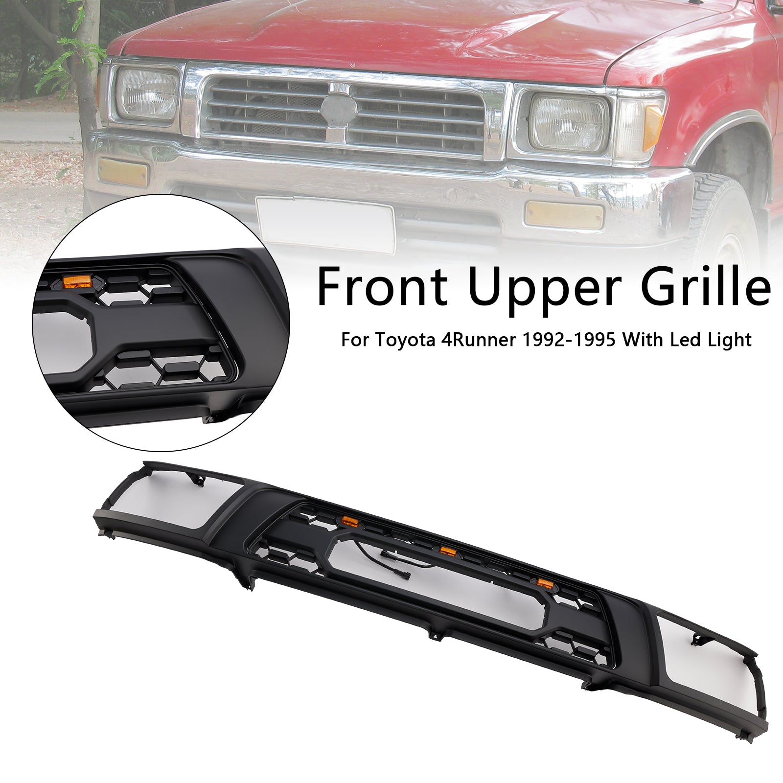 1992-1995 Toyota 4Runner With Led Matte Black Front Bumper Grill Grille