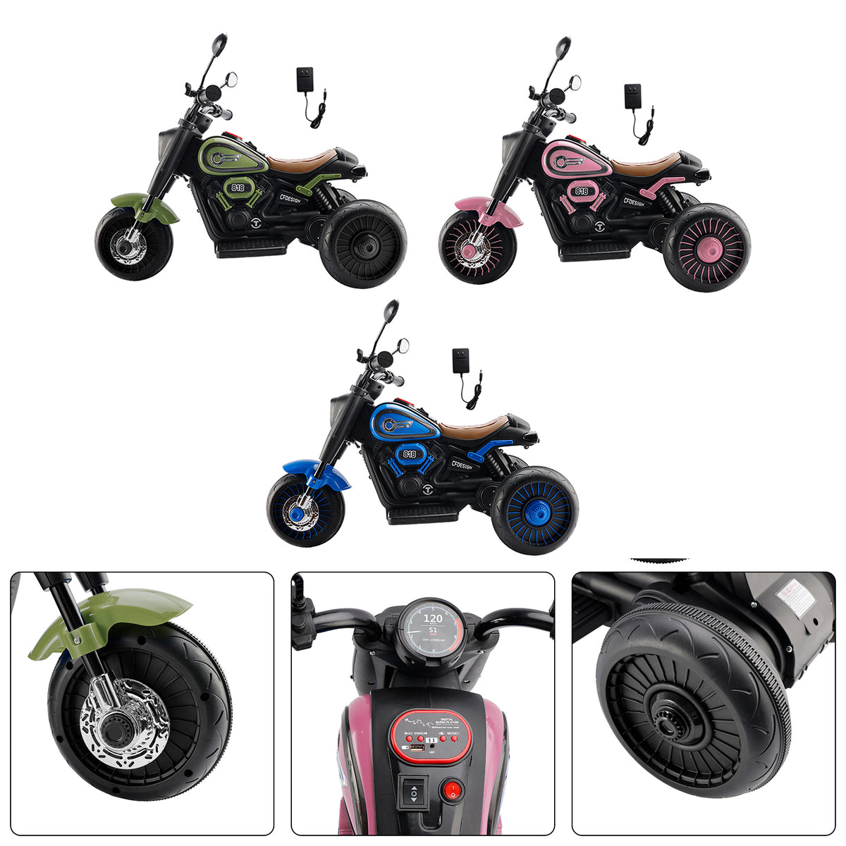 3Wheel 6V Kid Ride On Motorcycle Electric Toy With Colorful Light And Music