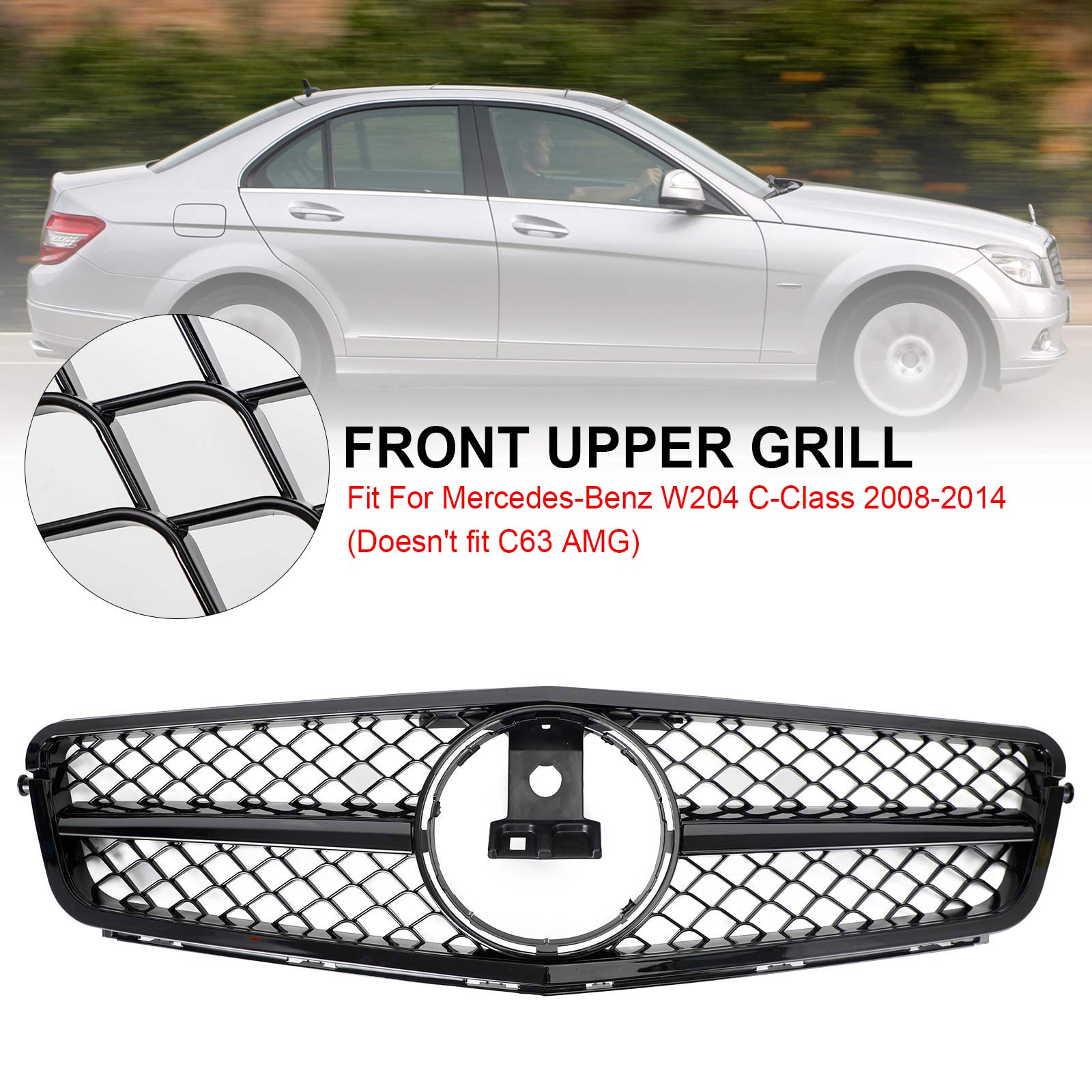 W204 C250 C350 08-13 Mercedes Benz AMG Style Gloss Black Grill Replacement Grille Generic