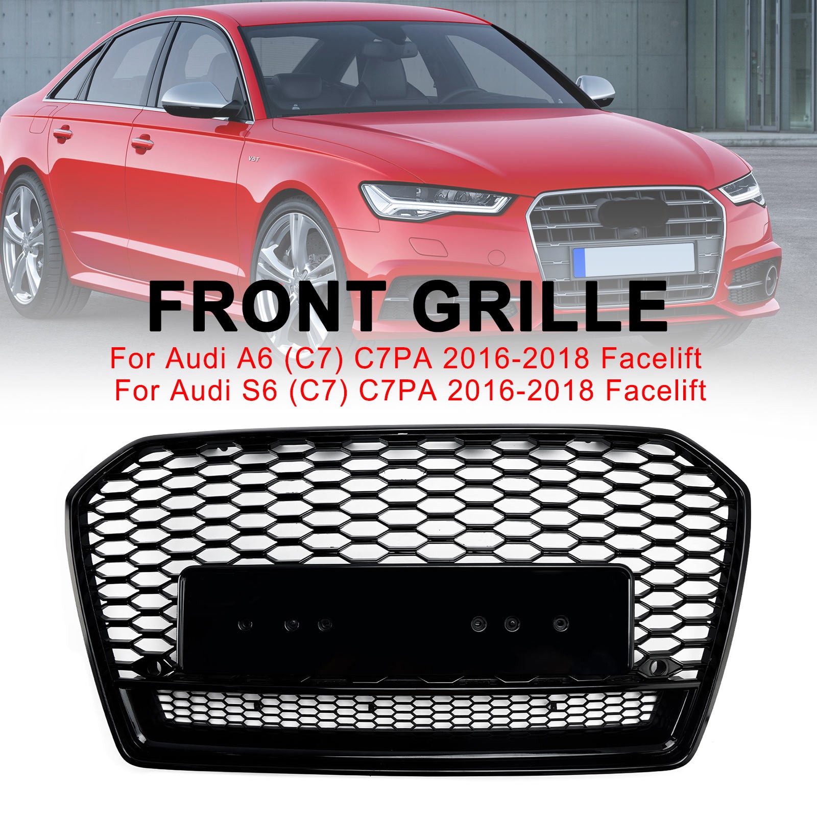 2016-2018 Audi S6 (C7) C7PA Facelift RS6 Style Honeycomb Mesh Front Grill Grille Black