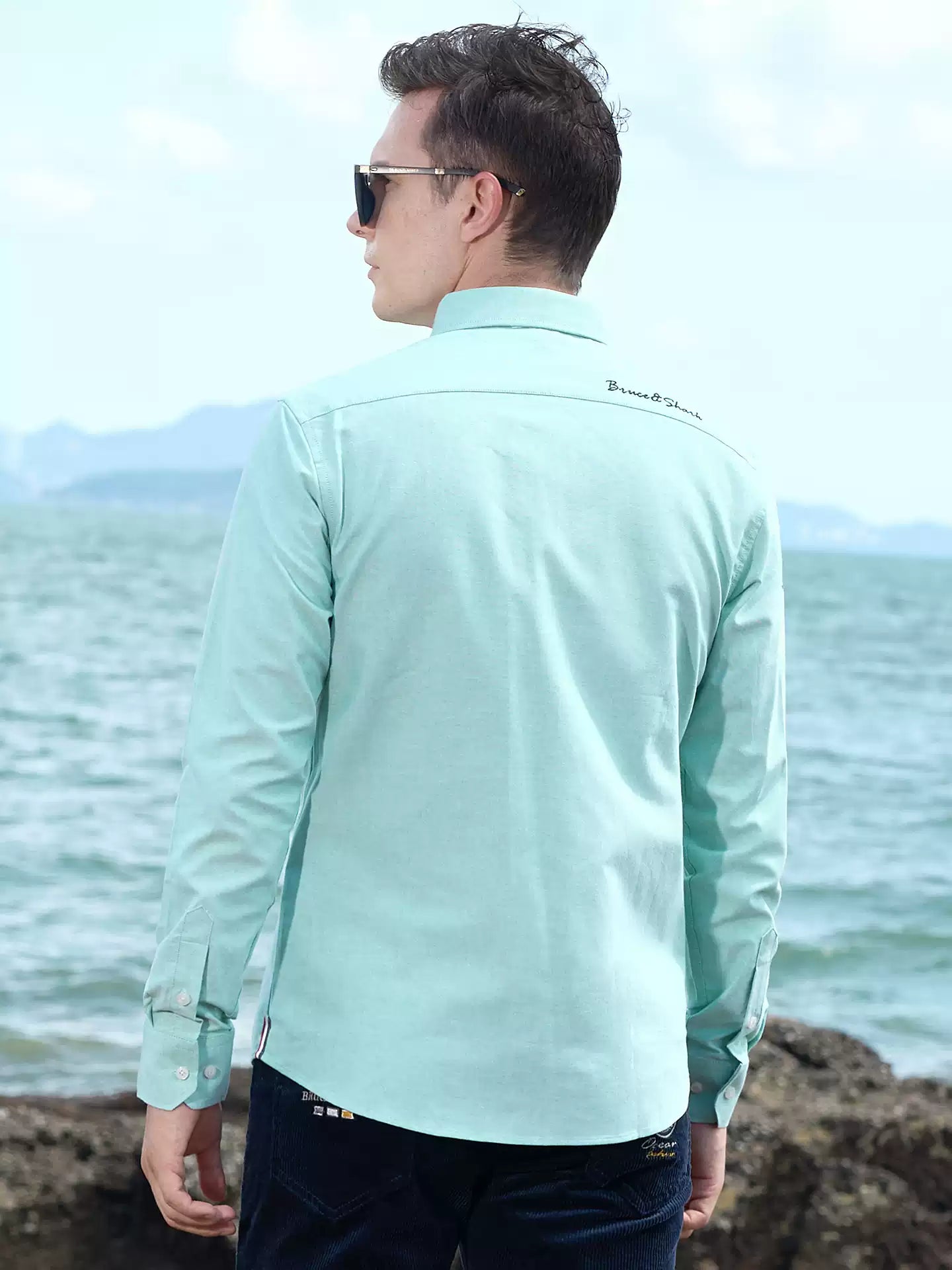 Bruce & Shark Men's shirt thick long sleeve Autumn new pure cotton oversized trendy men's Oxford shirt for layering