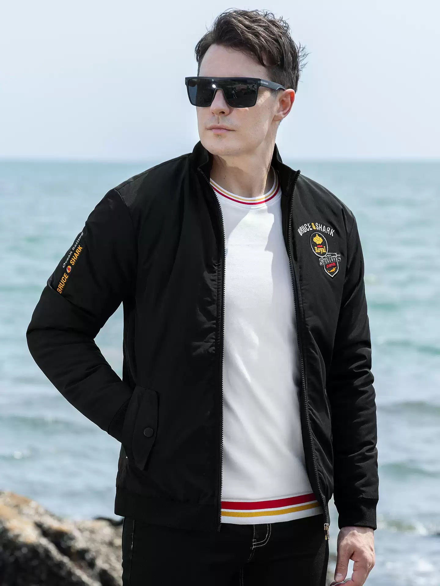 Bruce & Shark Men's Jacket Winter New Thickened Coat Trendy Brand Embroidered Loose Fit Large Size Cardigan