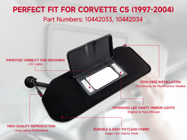 1997-2004 CORVETTE Sun Visor Vanity Mirror C5 Black SunVisors Pair Shaded