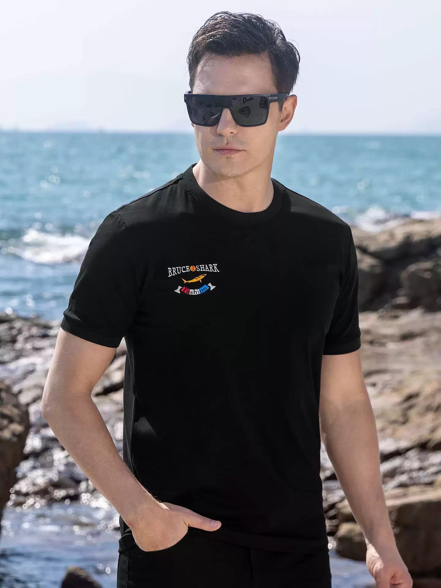 Bruce & Shark Summer 2025 New Liquid Ammonia T-Shirt Men's Large Size Short Sleeve Trendy Brand Loose Thin Base Shirt