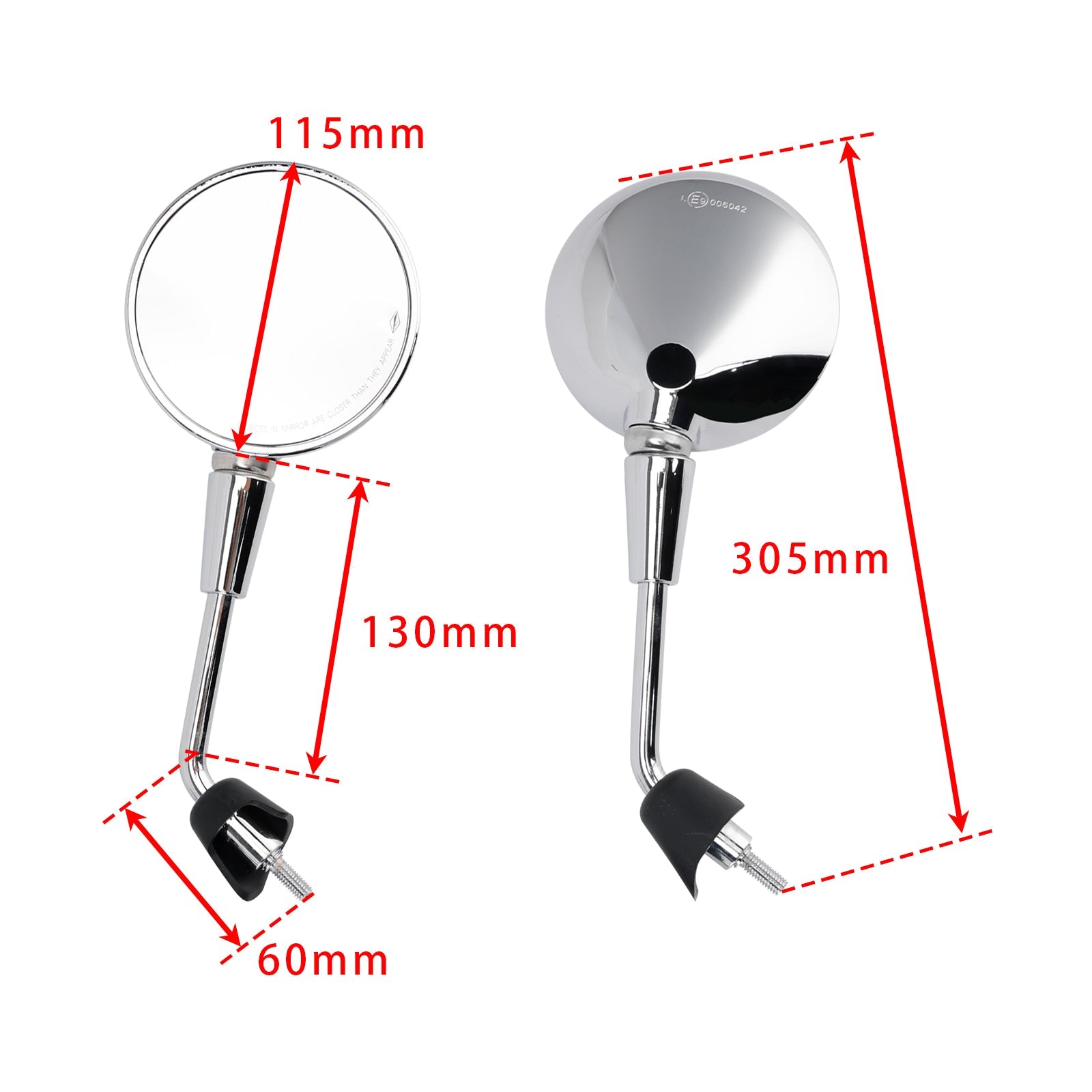 PAIR SHORTY MIRRORS CHROME FOR VESPA PRIMAVERA 50-125 SPRINT 50-150 GTS 125 300