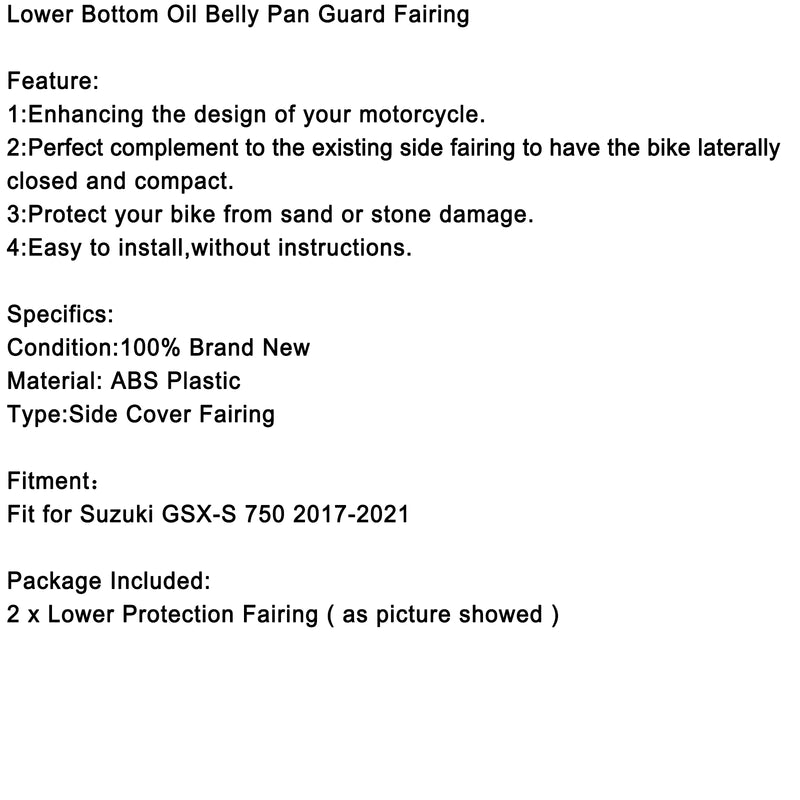 Lower Bottom Oil Belly Pan Guard Fairing For Suzuki GSXS GSX-S750 2017-2021 Carbon