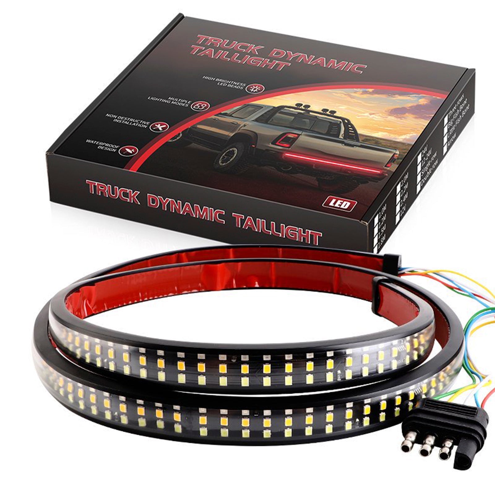 Car Truck LED TailLight Strip Turn Signal Lamp Flowing Dynamic Three row 1.2 meters