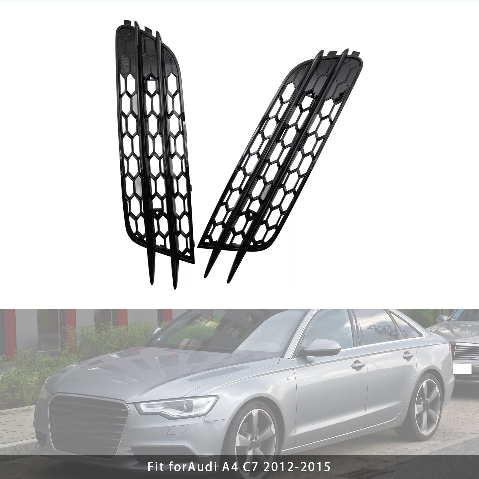 2012-2015 Audi A4 C7 Front Bumper Honeycomb Fog Grille Cover Black