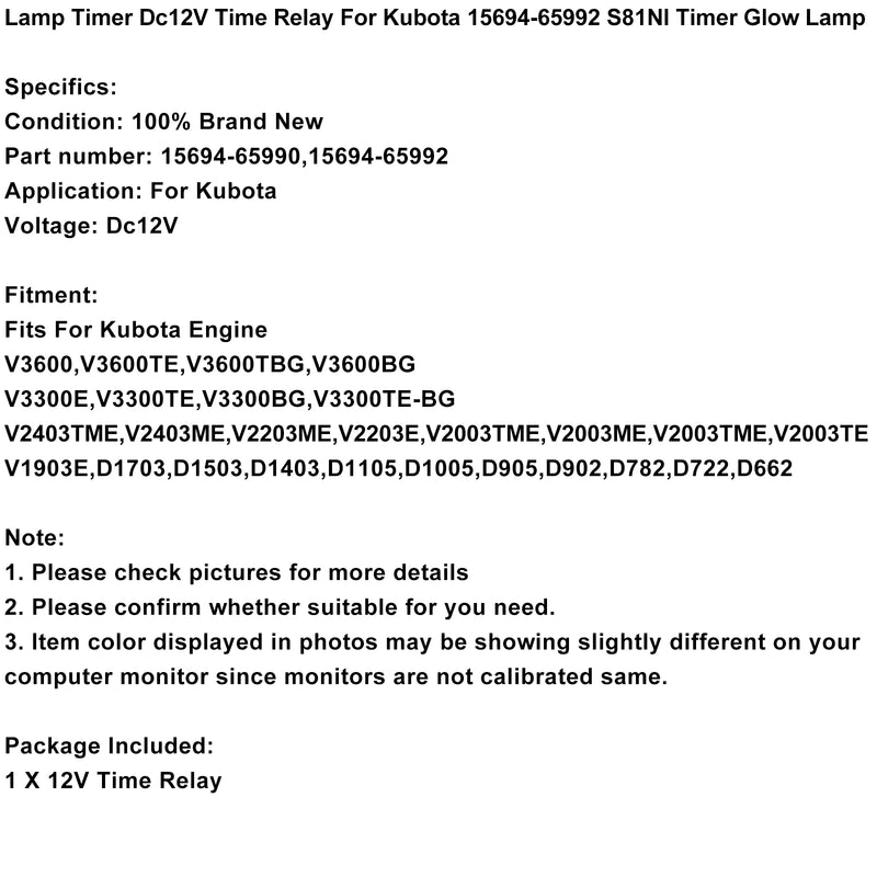 Lamp Timer Dc12V Time Relay For Kubota 15694-65992 S81Nl Timer Glow Lamp