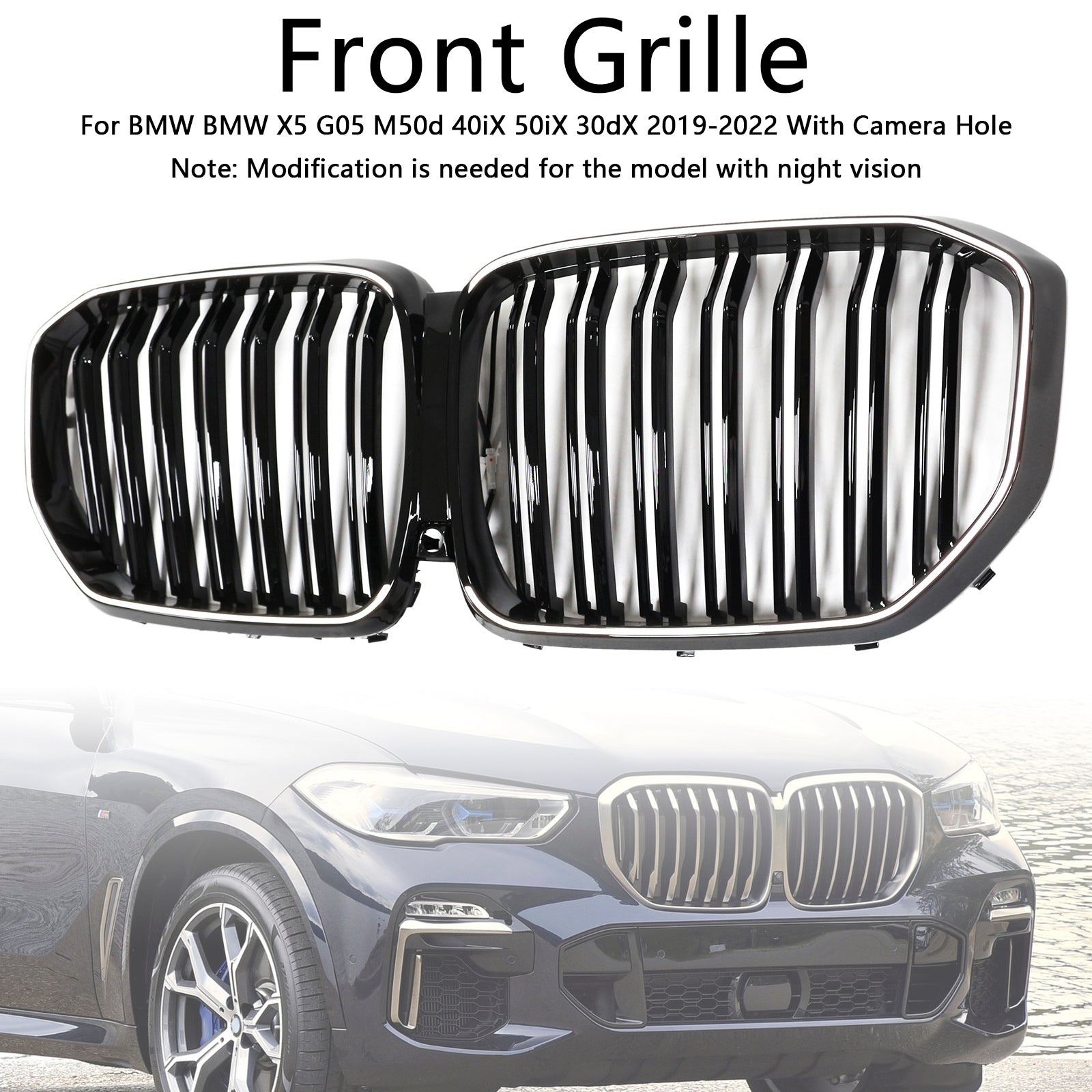 Double Slat Black Front Kidney Grille Fit BMW X5 G05 2019-2022 M-Performance