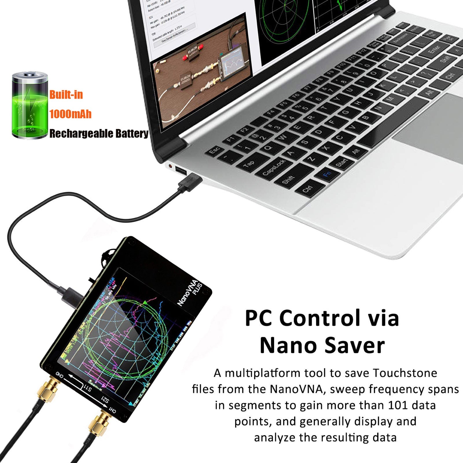 2.8Inch Upgraded NanoVNA Plus 50kHz-2.7GHz Handheld Vector Network Analyzer
