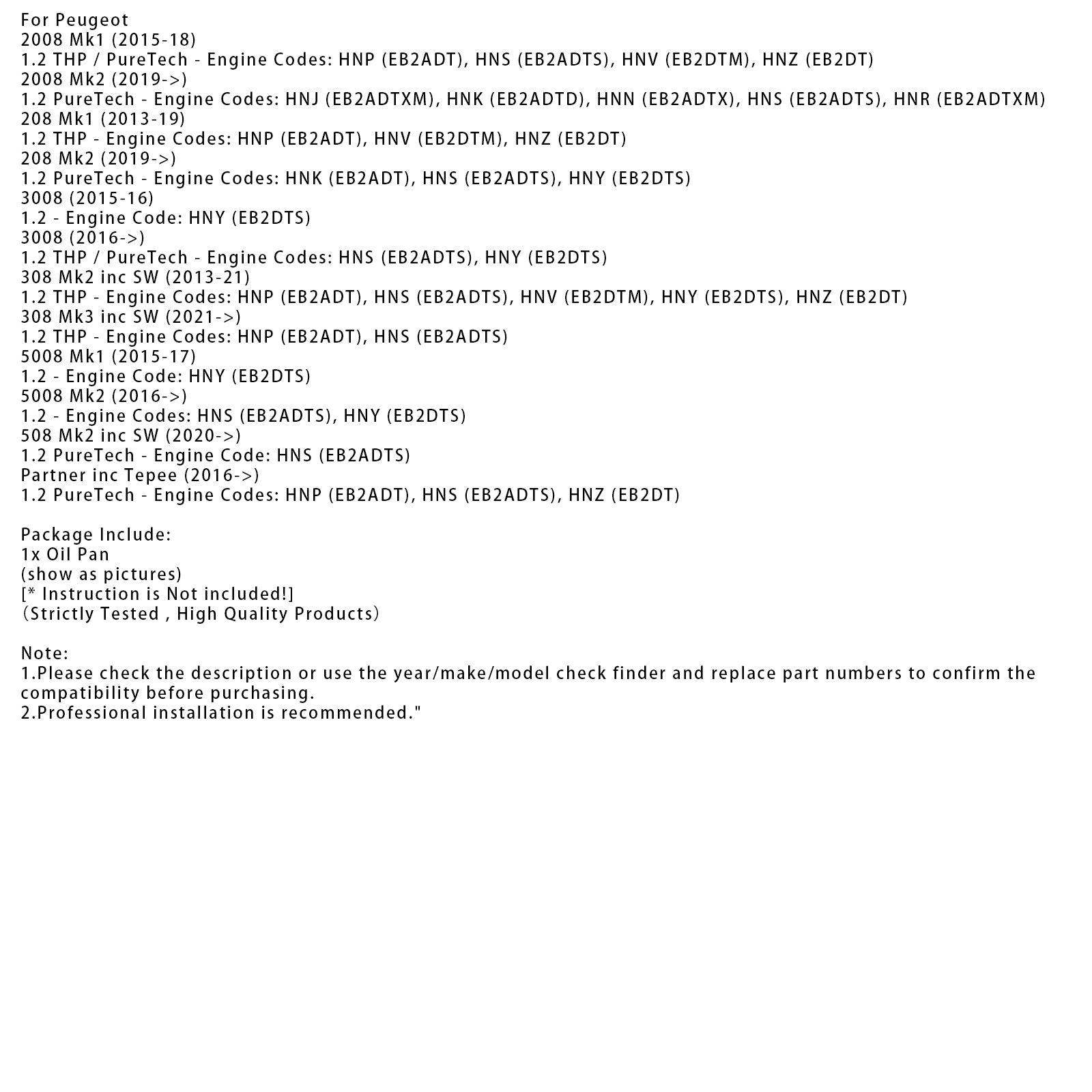 2019+ Citroen C4 Grand SpaceTourer 1.2 PureTech Oil Pan 9829898980 9829898980