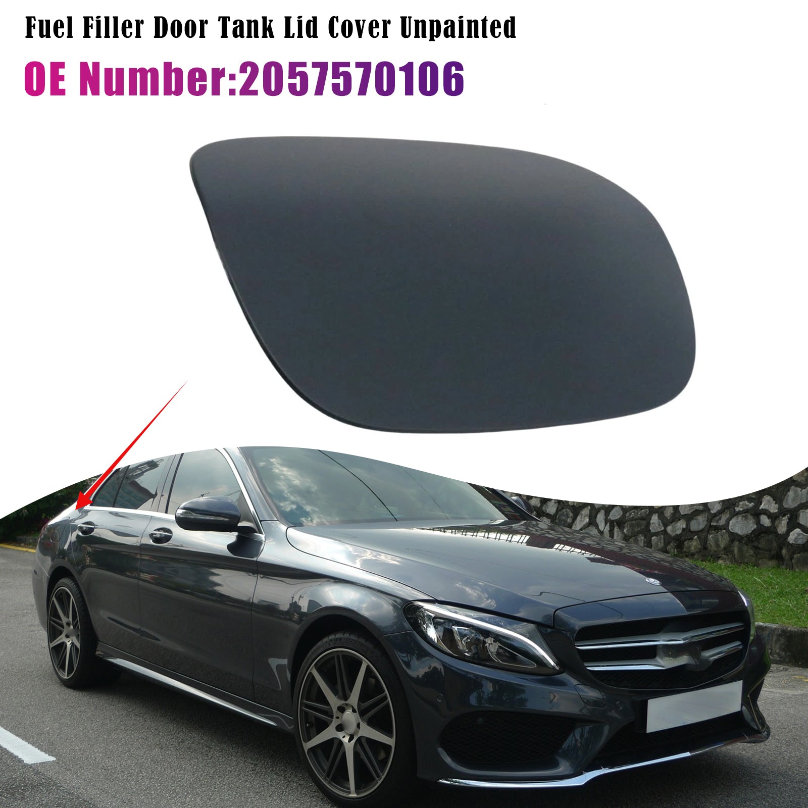 Fuel Filler Lid Cover Unpainted 2057570106 For Benz W205 C300 C350 2015-2018