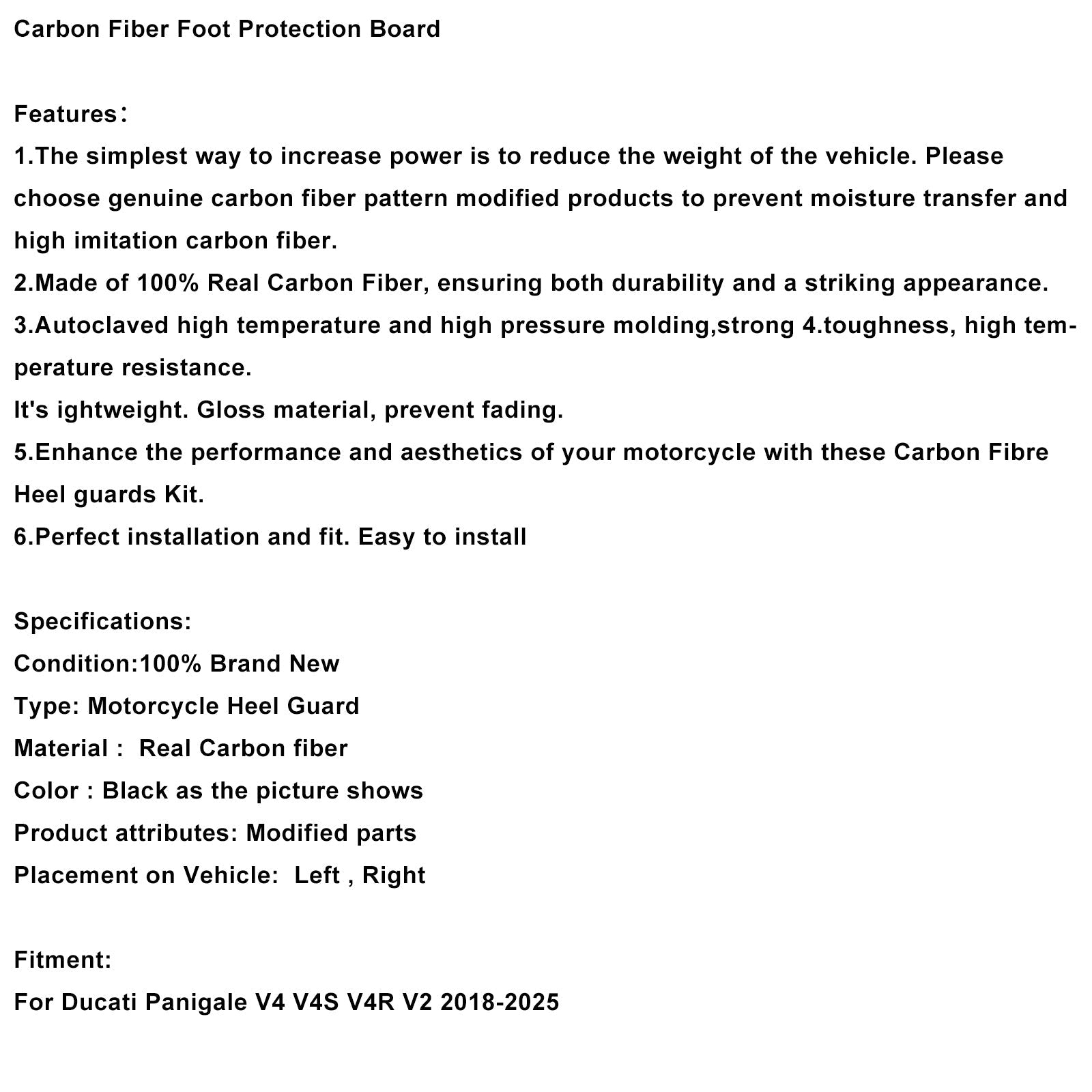 Real Carbon Fiber Foot Board For Ducati Panigale V4 V4S V4R V2 2018-2025