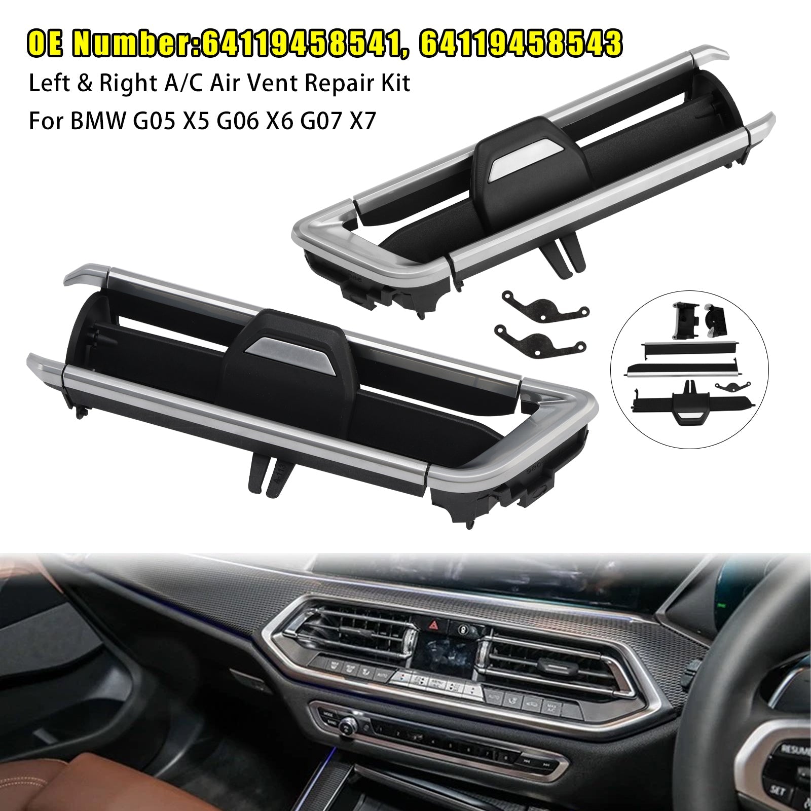 A/C Air Vent Repair Kit 64119458543 for BMW X5 G05 X7 G07 19-21 X6 G06 20-21