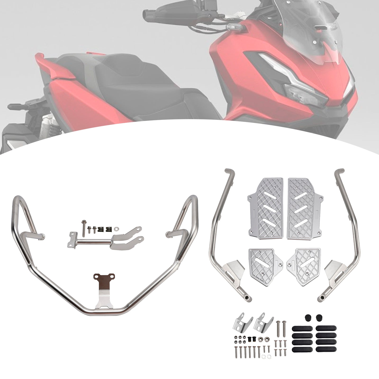 2022-2025 Honda Adv350  Upper Lower Kit Engine Guard Frame Crash Bar Silver